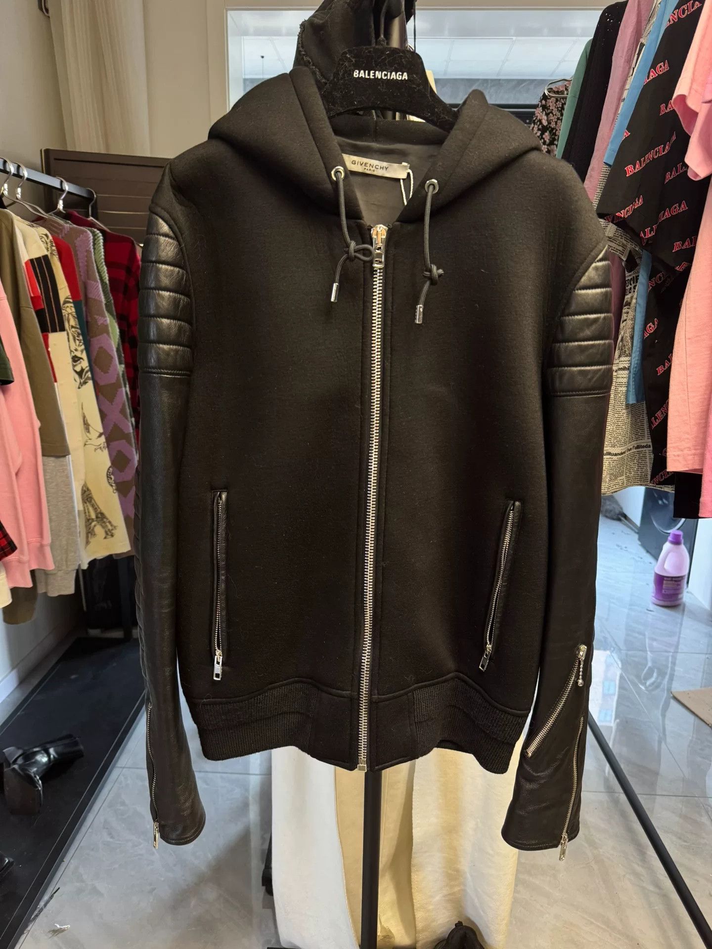 Givenchy Givenchy Lambskin Leather Sleeve Hooded Jacket Size S Size US S / EU 44-46 / 1 - 3 Thumbnail