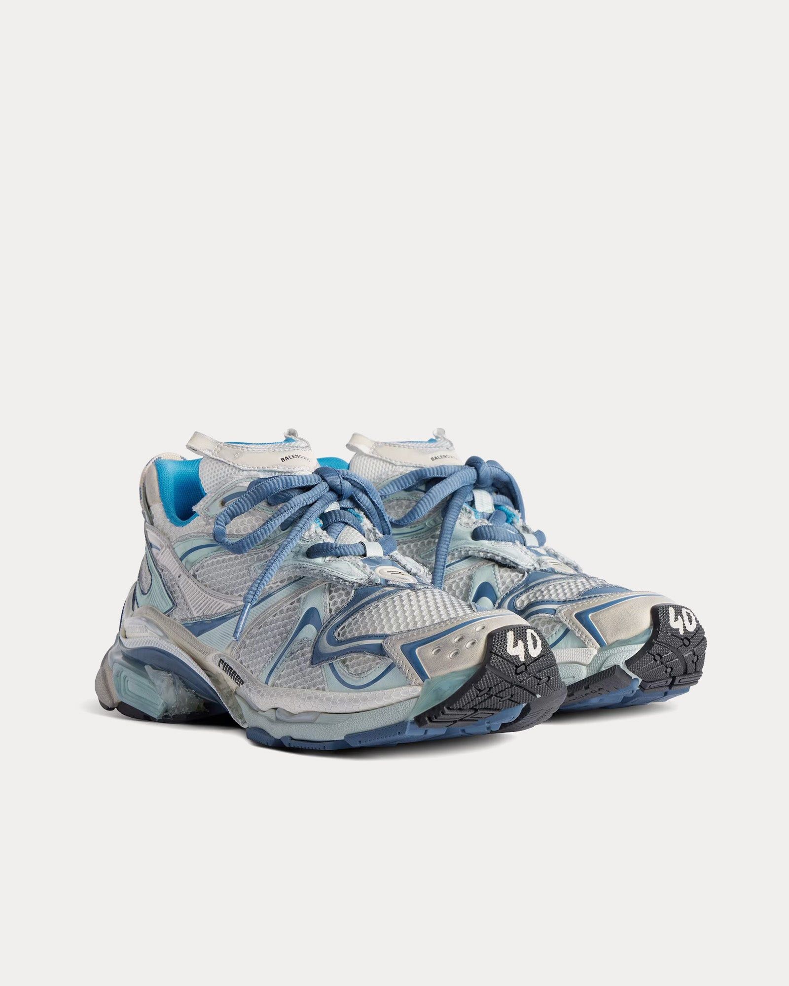 Balenciaga Runner 2.0 Mesh & Polyurethane White / Blue / Beige Low Top Sneakers Size US 9 / EU 42 - 3 Thumbnail