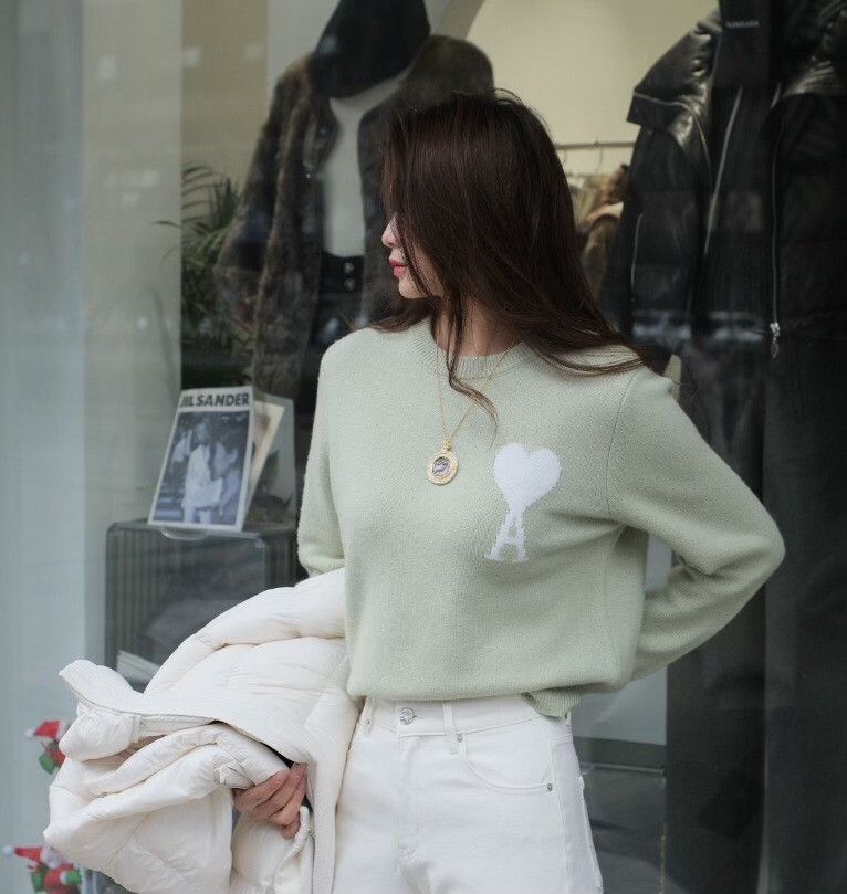 AMI Ami Green Heart Letter Knit Sweater Size S / US 4 / IT 40 - 9 Thumbnail