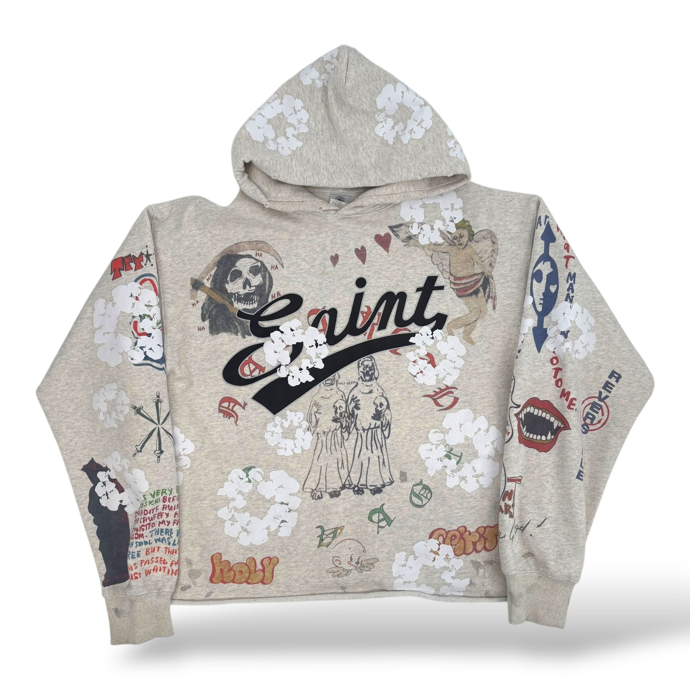 Saint Michael Saint Mxxxxxx x Denim Tears Graffiti Hoodie Grey Size US XL / EU 56 / 4 - 3 Thumbnail