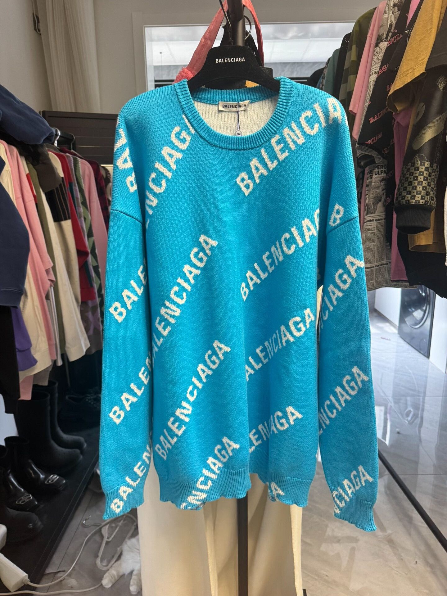Balenciaga Balenciaga Logo Knit Sweater Blue Size M Size US M / EU 48-50 / 2 - 2 Thumbnail