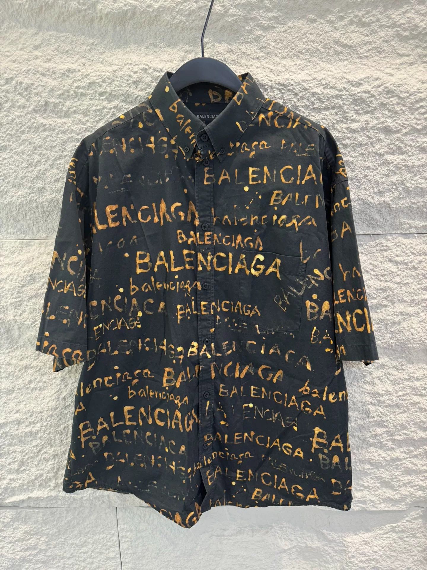Balenciaga Balenciaga Allover Logo Print Button Up Shirt Size 37 Size US S / EU 44-46 / 1 - 2 Thumbnail