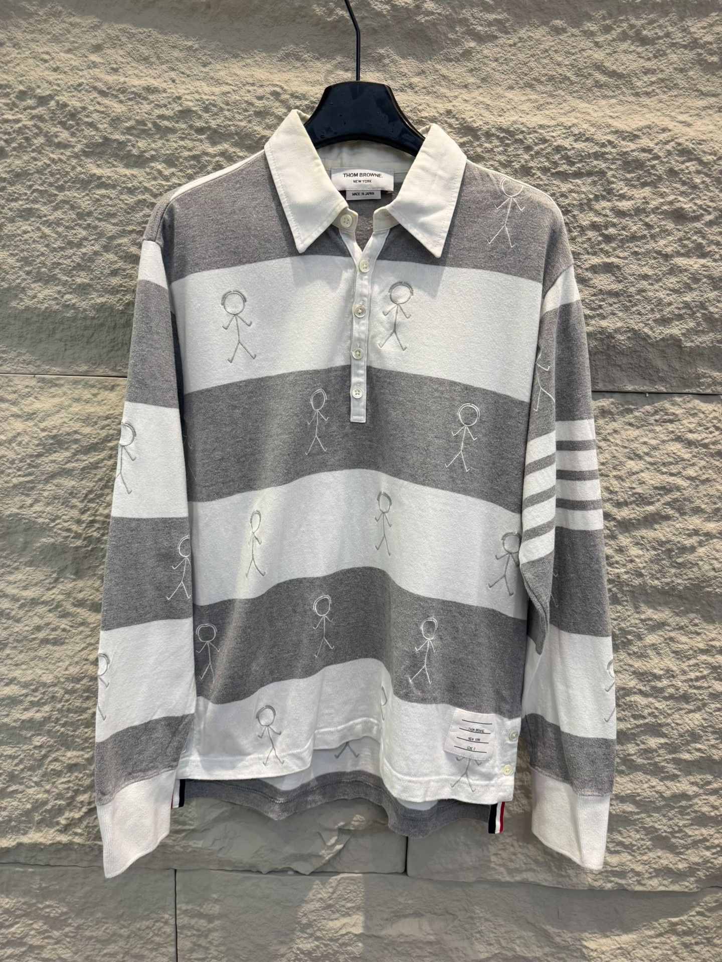 Thom Browne Thom Browne Stick Figure Striped Long Sleeve Polo Size 0 Size US XS / EU 42 / 0 - 2 Thumbnail