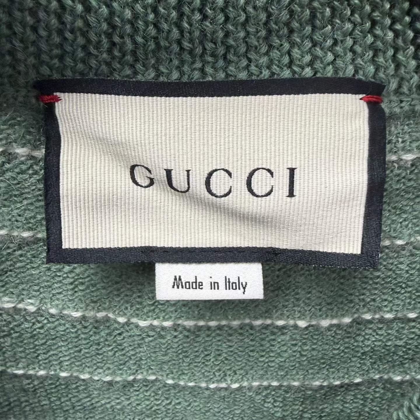 Gucci Gucci Green White Striped V-Neck Sweater Size US M / EU 48-50 / 2 - 4 Thumbnail