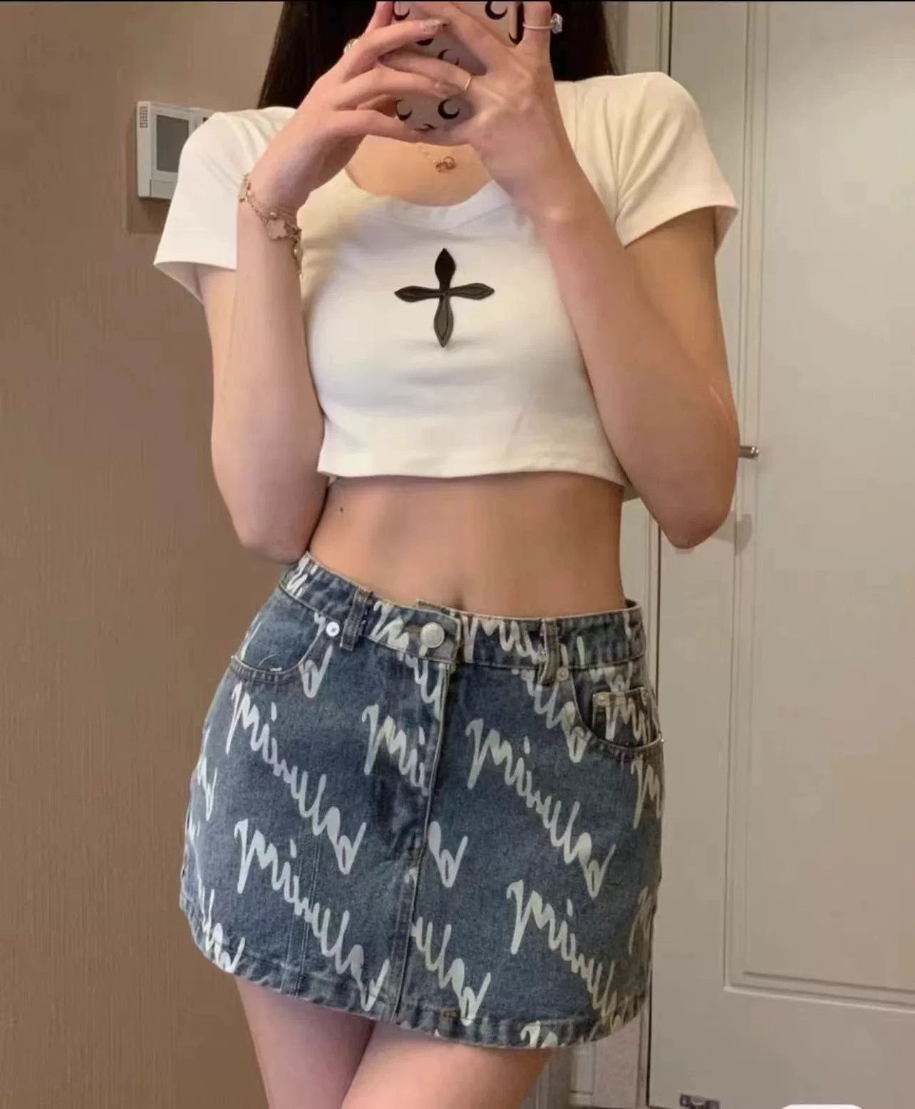 Balenciaga Balenciaga All-Over Logo Denim Mini Skirt Size 38 Size 27" / US 4 / IT 40 - 2 Thumbnail