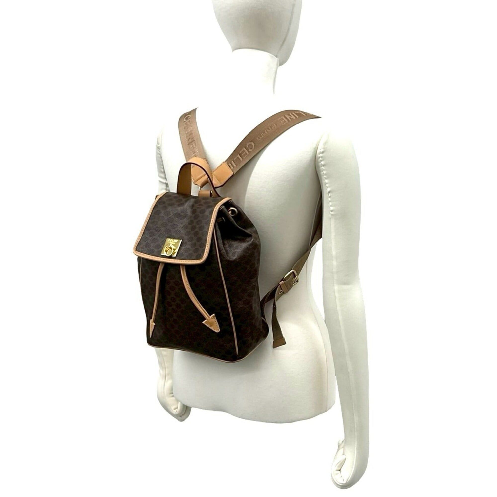 Celine CELINE Vintage Macadam Blazon Triomphe Pattern Logo Ring Hardware Leather Backpack Brown 38566 Size ONE SIZE - 2 Thumbnail