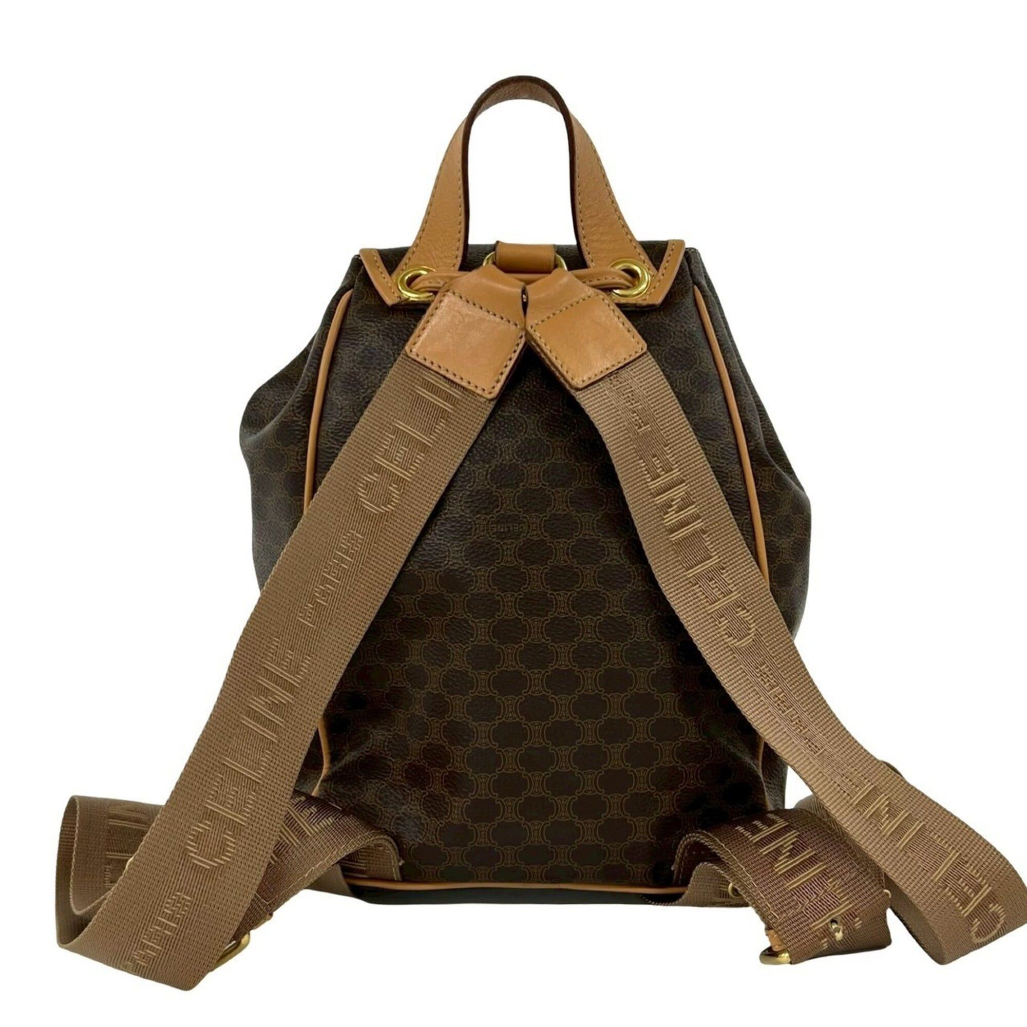 Celine CELINE Vintage Macadam Blazon Triomphe Pattern Logo Ring Hardware Leather Backpack Brown 38566 Size ONE SIZE - 3 Thumbnail