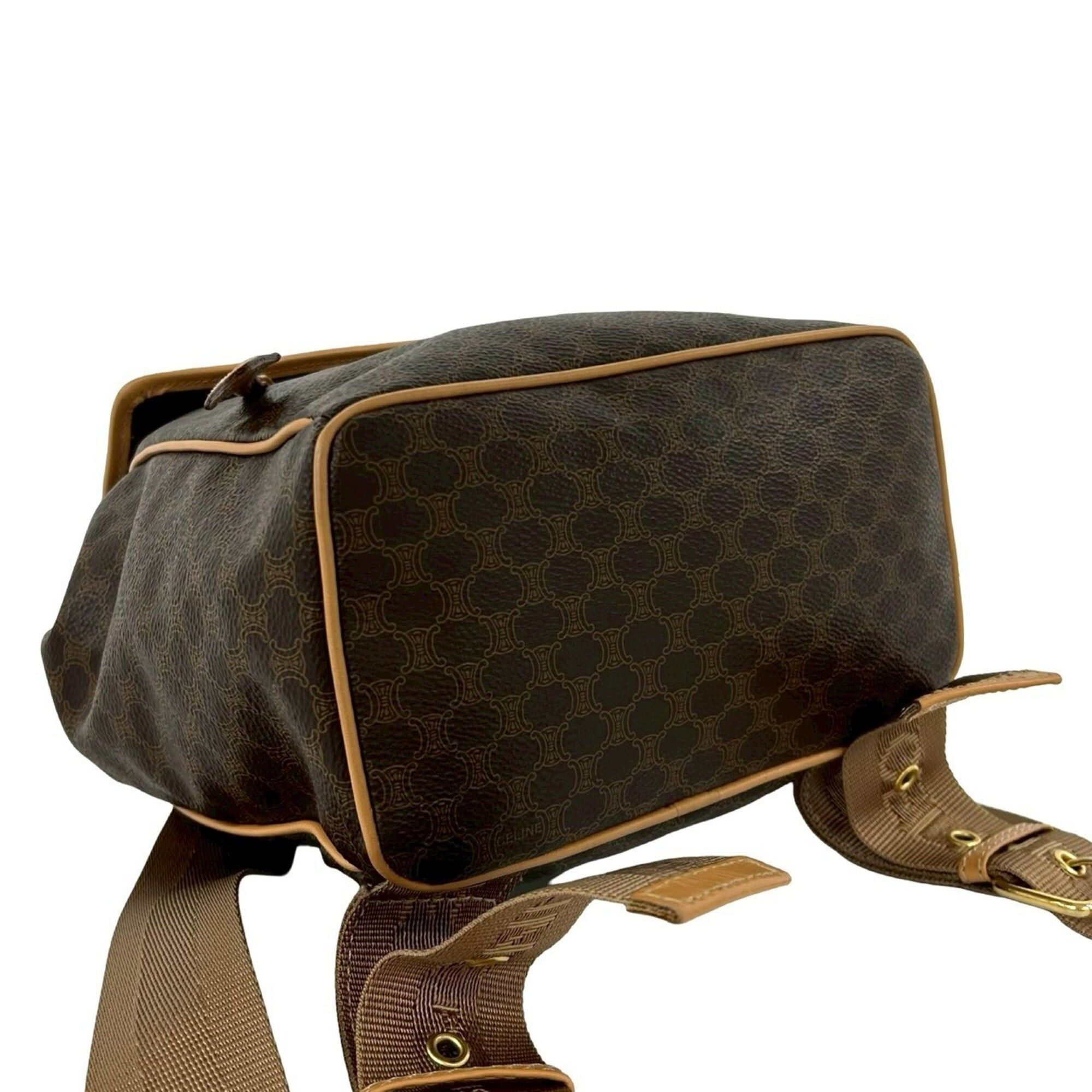 Celine CELINE Vintage Macadam Blazon Triomphe Pattern Logo Ring Hardware Leather Backpack Brown 38566 Size ONE SIZE - 7 Thumbnail