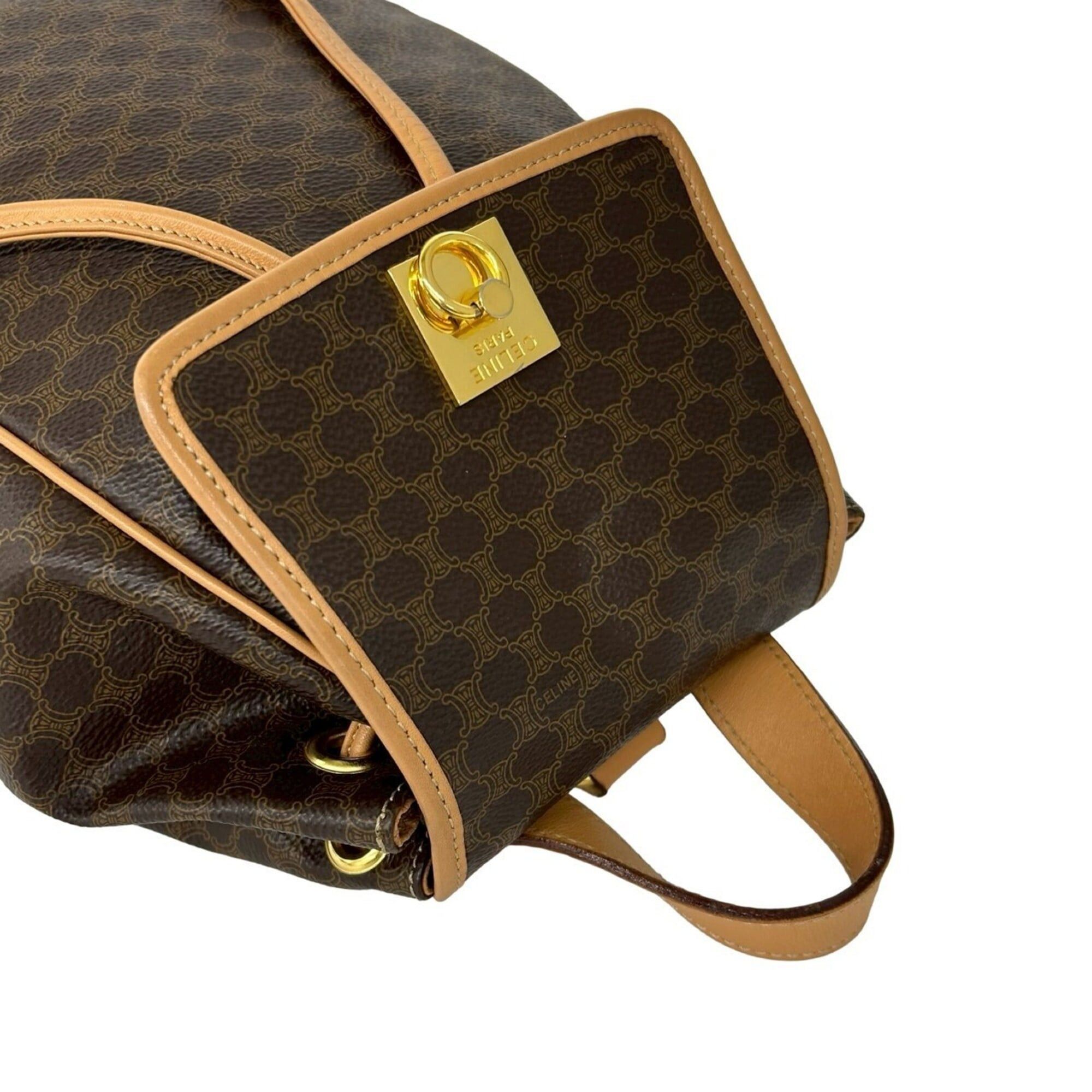 Celine CELINE Vintage Macadam Blazon Triomphe Pattern Logo Ring Hardware Leather Backpack Brown 38566 Size ONE SIZE - 4 Thumbnail