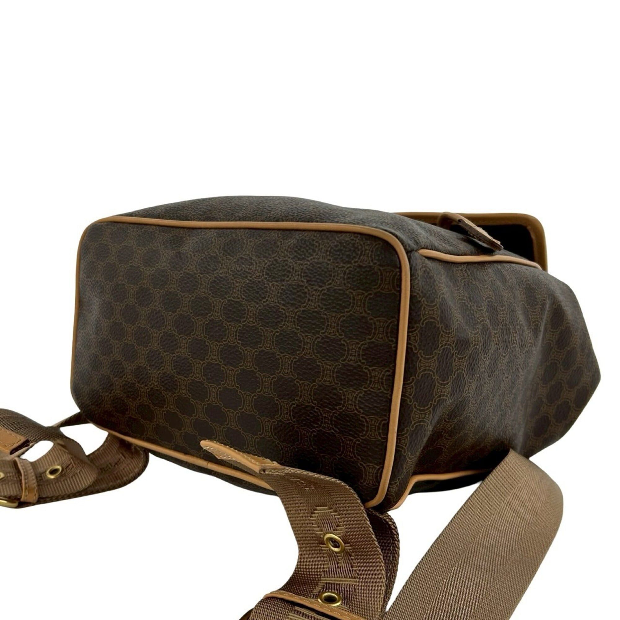 Celine CELINE Vintage Macadam Blazon Triomphe Pattern Logo Ring Hardware Leather Backpack Brown 38566 Size ONE SIZE - 8 Thumbnail