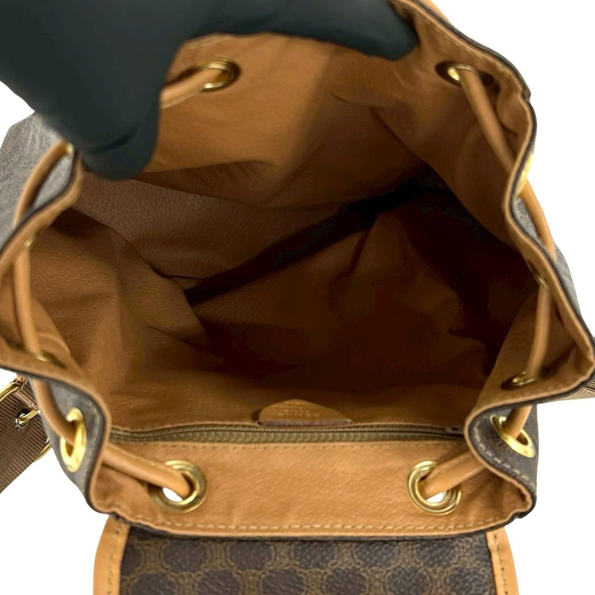 Celine CELINE Vintage Macadam Blazon Triomphe Pattern Logo Ring Hardware Leather Backpack Brown 38566 Size ONE SIZE - 9 Thumbnail