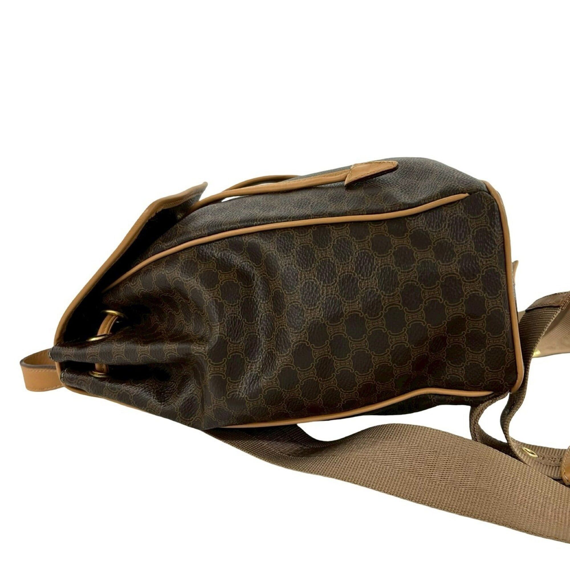 Celine CELINE Vintage Macadam Blazon Triomphe Pattern Logo Ring Hardware Leather Backpack Brown 38566 Size ONE SIZE - 5 Thumbnail