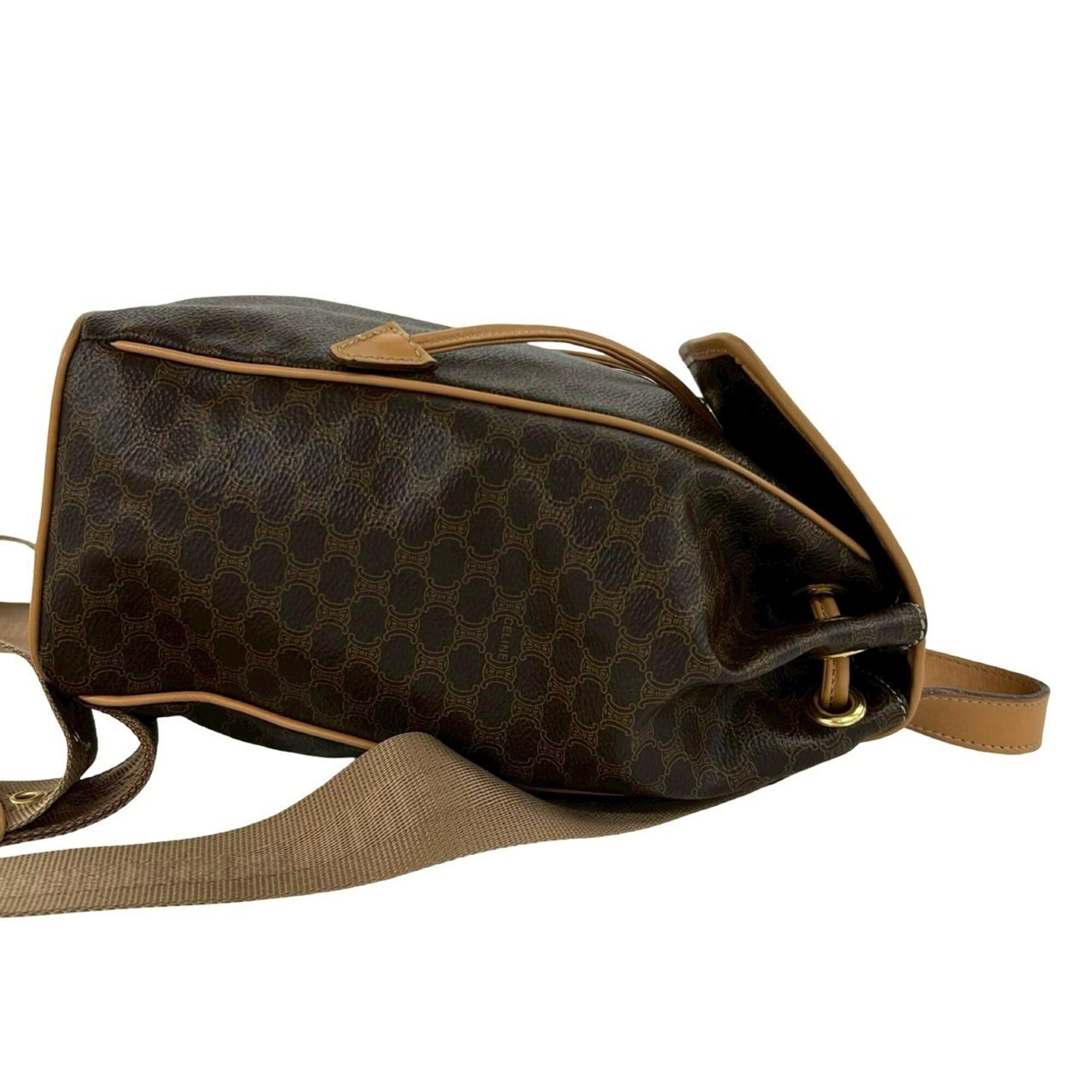 Celine CELINE Vintage Macadam Blazon Triomphe Pattern Logo Ring Hardware Leather Backpack Brown 38566 Size ONE SIZE - 6 Thumbnail