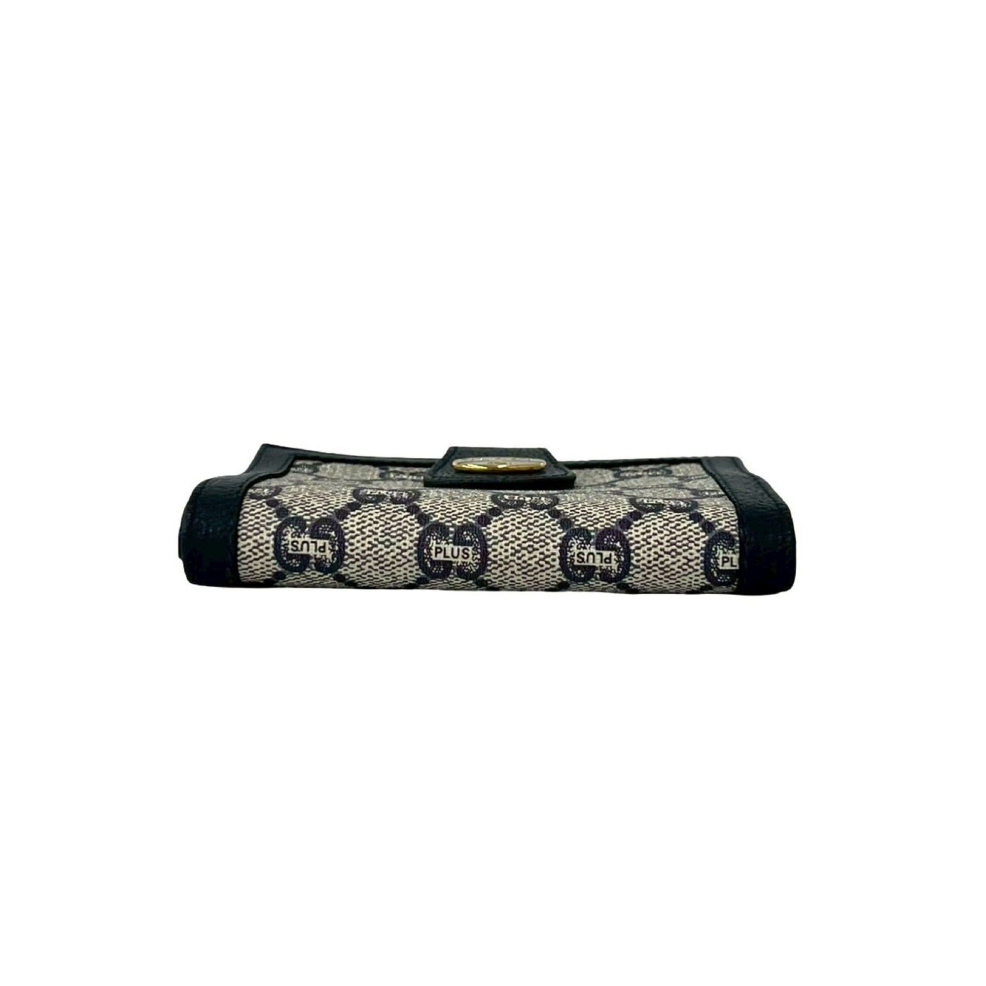 Gucci GUCCI Vintage Gucci Plus Logo Leather Bi-fold Wallet with Clasp Closure, Navy, 329-1 Size ONE SIZE - 6 Thumbnail
