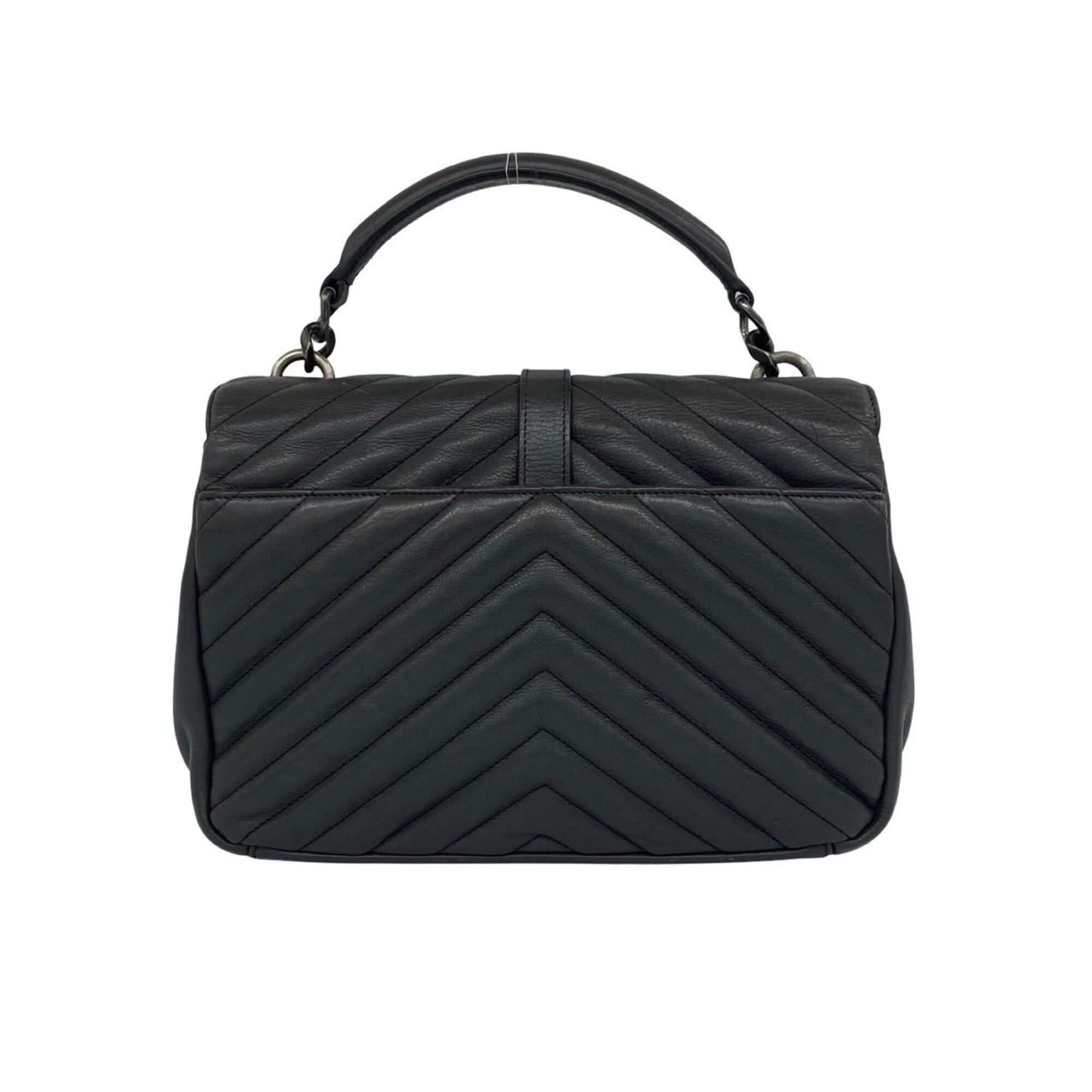 Saint Laurent Paris Yves Saint Laurent PARIS College YSL Logo Hardware Stitch Leather Genuine 2-way Handbag Shoulder Bag Gray Size ONE SIZE - 3 Thumbnail