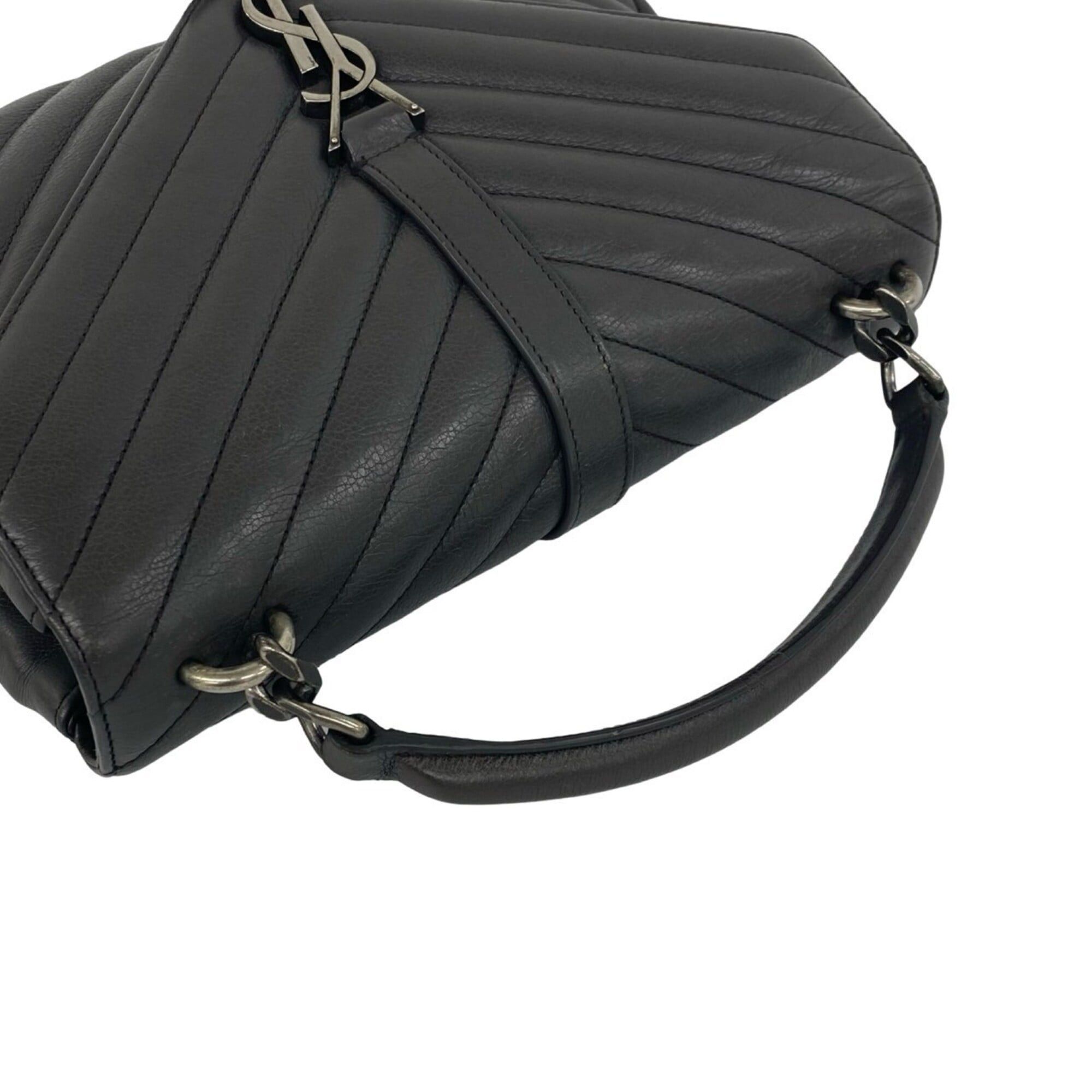 Saint Laurent Paris Yves Saint Laurent PARIS College YSL Logo Hardware Stitch Leather Genuine 2-way Handbag Shoulder Bag Gray Size ONE SIZE - 4 Thumbnail