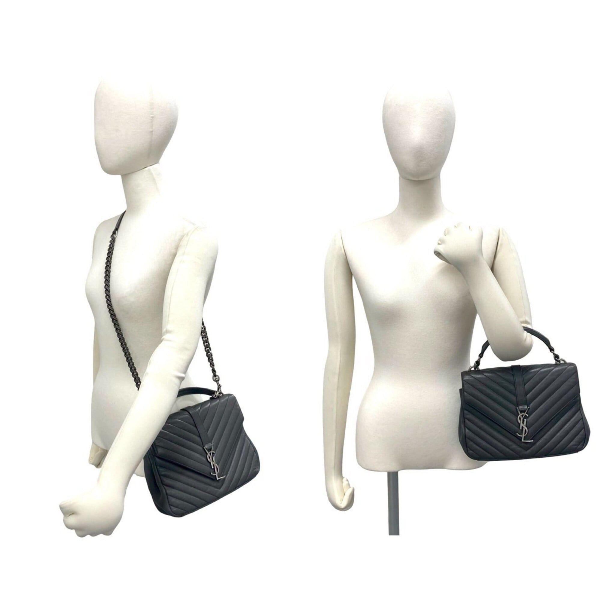 Saint Laurent Paris Yves Saint Laurent PARIS College YSL Logo Hardware Stitch Leather Genuine 2-way Handbag Shoulder Bag Gray Size ONE SIZE - 2 Thumbnail
