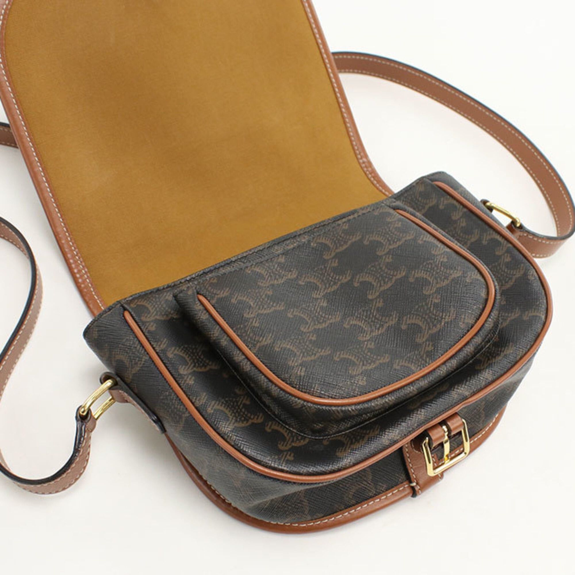 Celine Celine Crossbody Shoulder Bag 191502BZJ Folco Medium Triomphe Canvas Women's Brown Size ONE SIZE - 7 Thumbnail