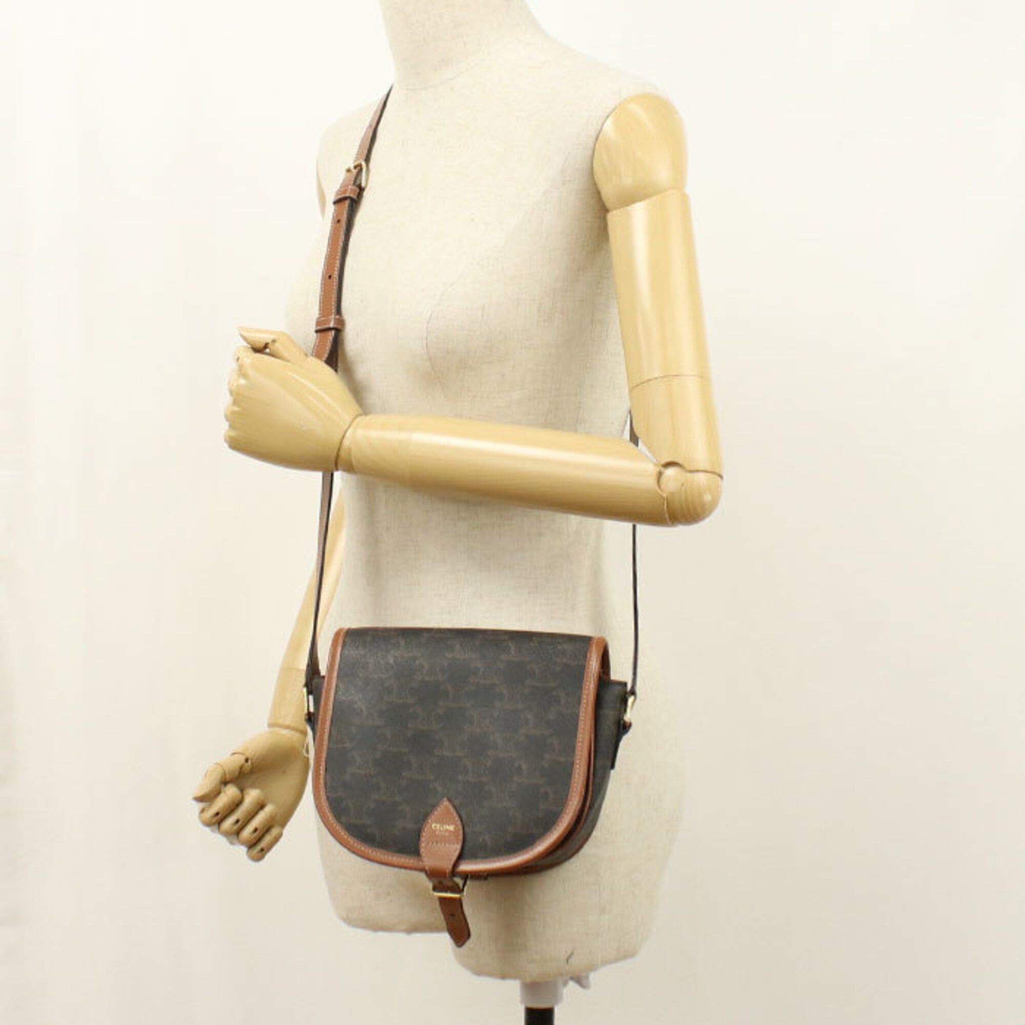 Celine Celine Crossbody Shoulder Bag 191502BZJ Folco Medium Triomphe Canvas Women's Brown Size ONE SIZE - 8 Thumbnail