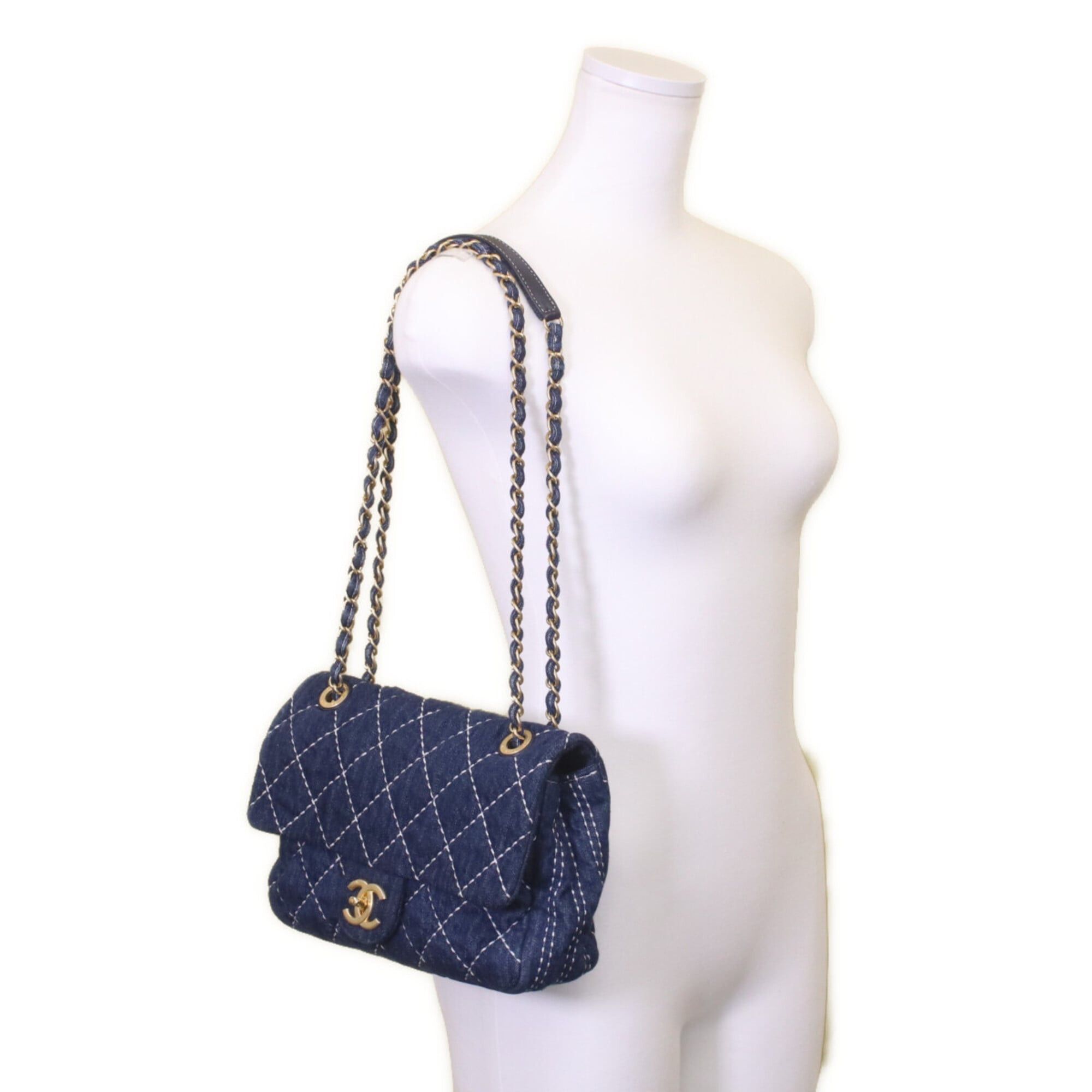 Chanel CHANEL AS1328 Single Flap Matelassé Chain Shoulder Bag, Indigo, Gold Hardware, Women's Size ONE SIZE - 9 Thumbnail