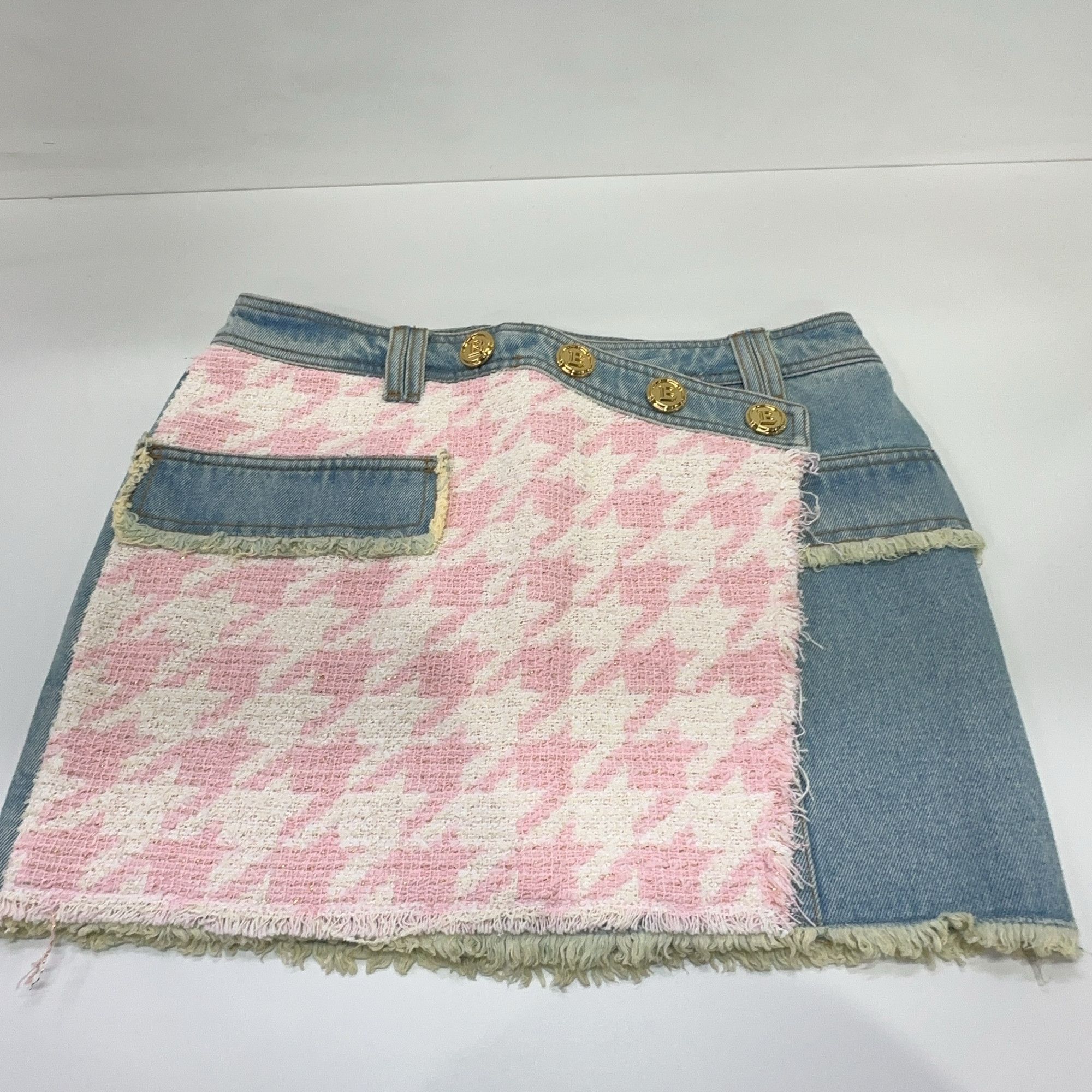 Balmain Balmain Pink Tweed Denim Mini Skirt Size 38 Size 27" / US 4 / IT 40 - 6 Thumbnail