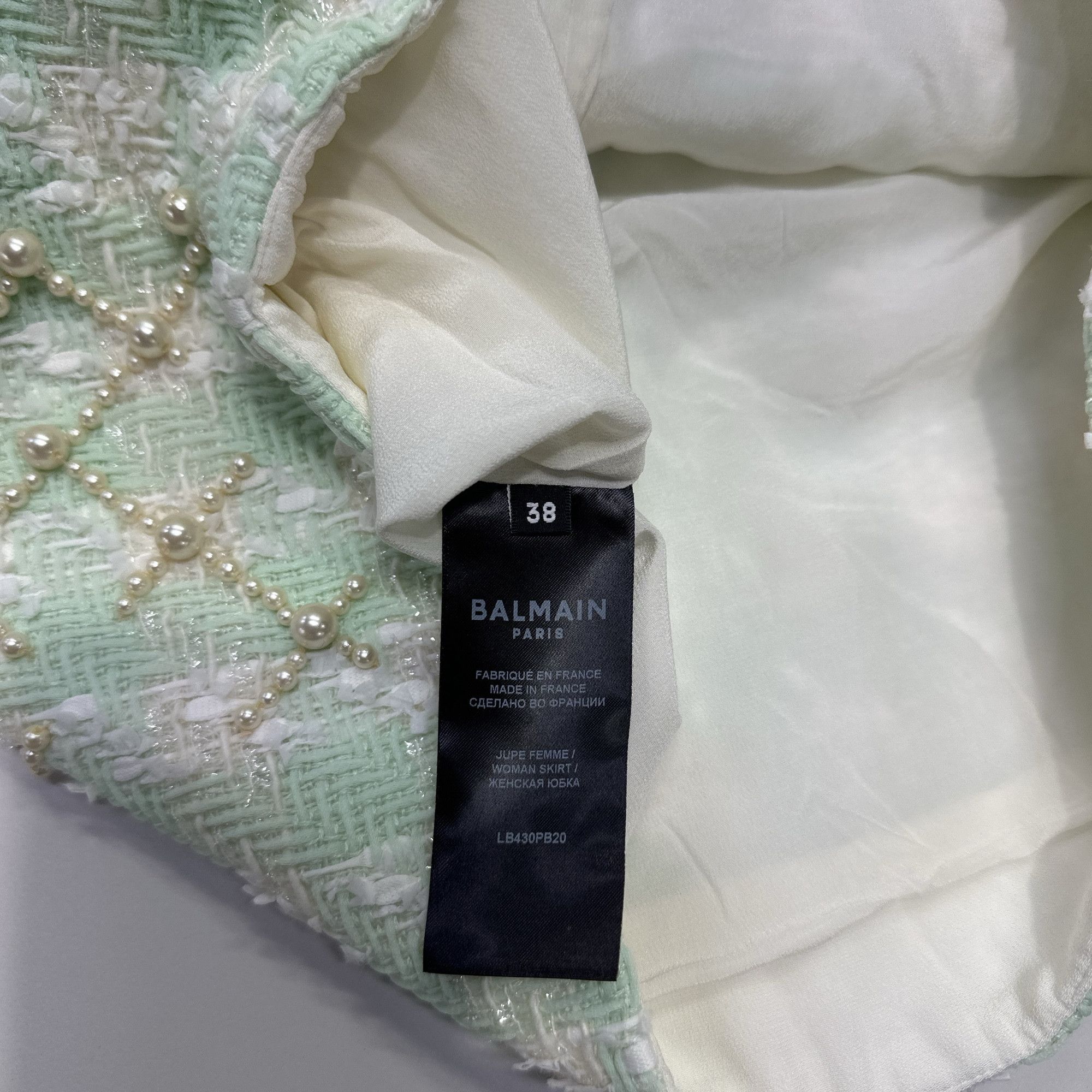 Balmain Balmain Pearl Embellished Tweed Mini Skirt Size 38 Size 27" / US 4 / IT 40 - 4 Thumbnail