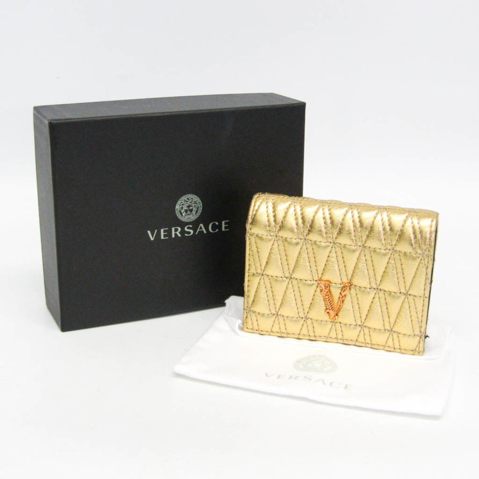 Versace Versace Visetos Quilted Leather Compact Wallet Women's Leather Wallet (bi-fold) Gold,Black Size ONE SIZE - 2 Thumbnail