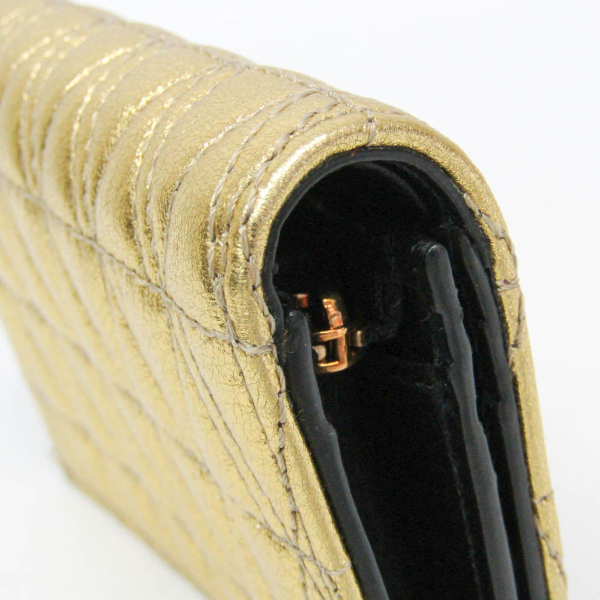 Versace Versace Visetos Quilted Leather Compact Wallet Women's Leather Wallet (bi-fold) Gold,Black Size ONE SIZE - 7 Thumbnail