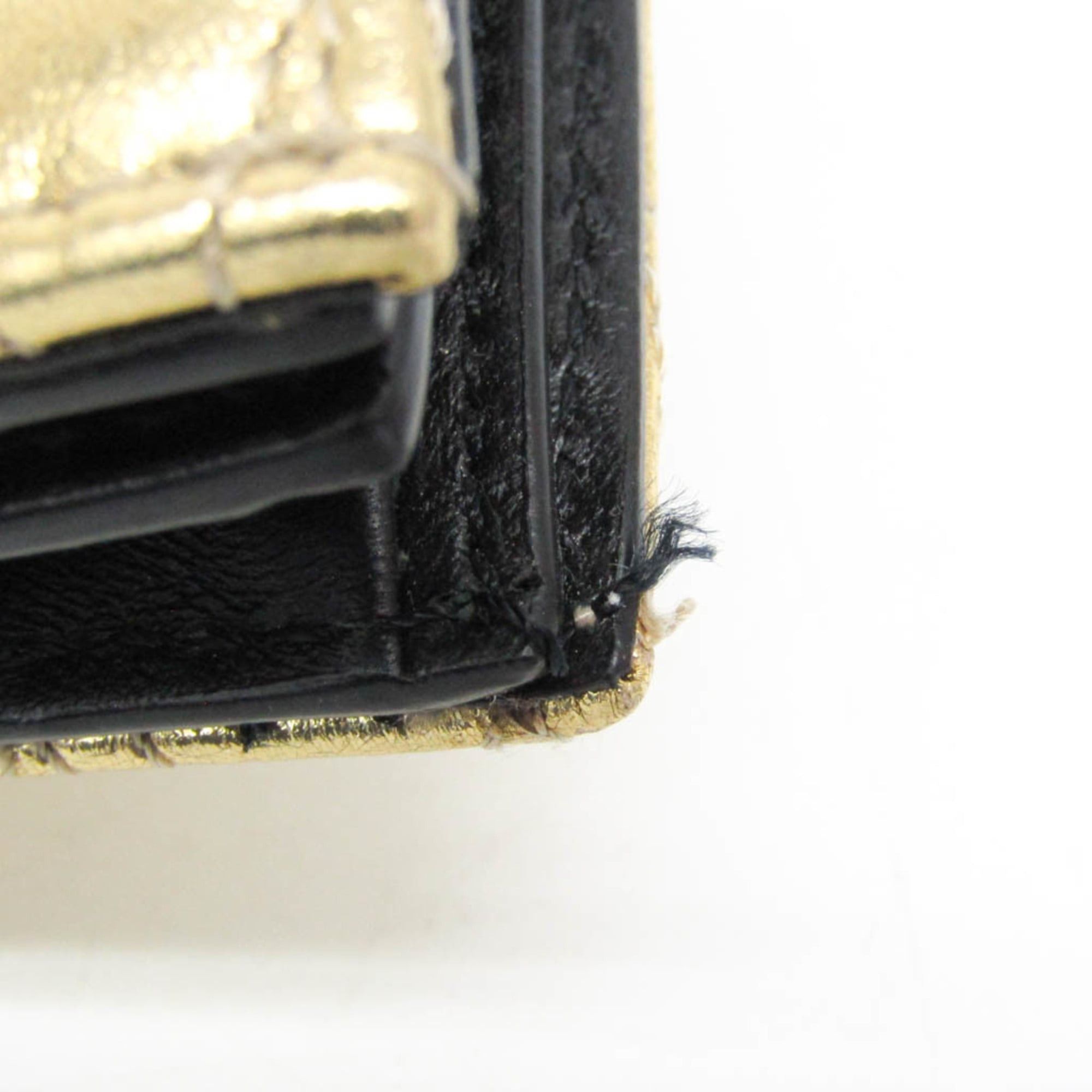 Versace Versace Visetos Quilted Leather Compact Wallet Women's Leather Wallet (bi-fold) Gold,Black Size ONE SIZE - 10 Thumbnail