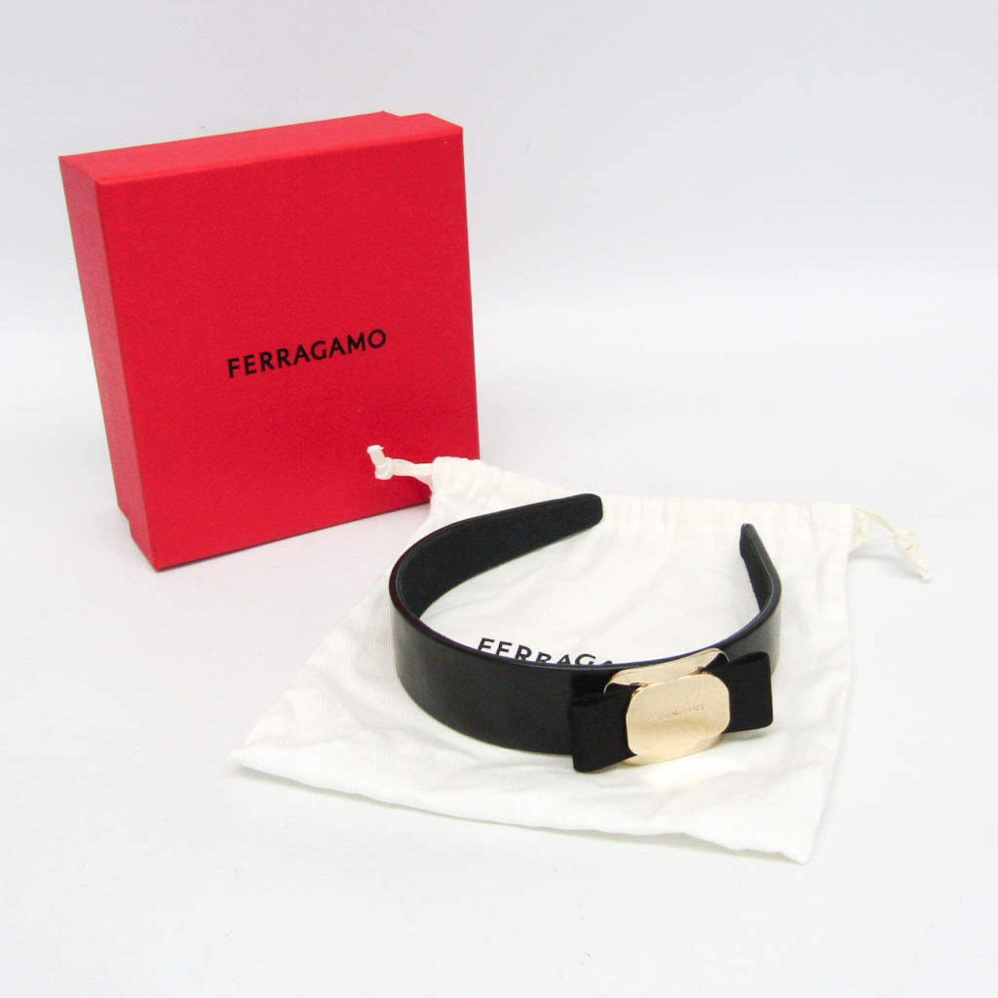 Salvatore Ferragamo Salvatore Ferragamo Grosgrain Ribbon 340425 771903 Cotton,Leather Women's Alice Band Black Size ONE SIZE - 2 Thumbnail