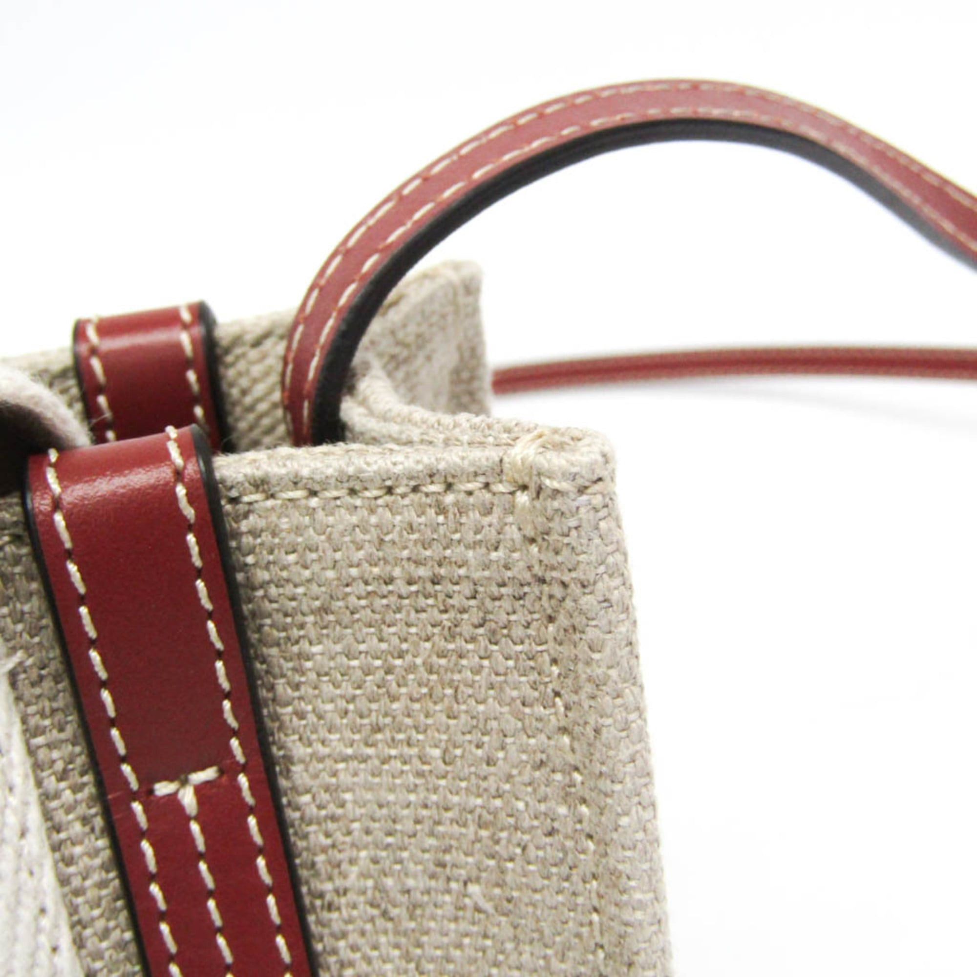 Chloe Chloé Woody Mini CHC22AP237I266J5 Women's Linen,Leather Shoulder Bag Light Beige Size ONE SIZE - 6 Thumbnail