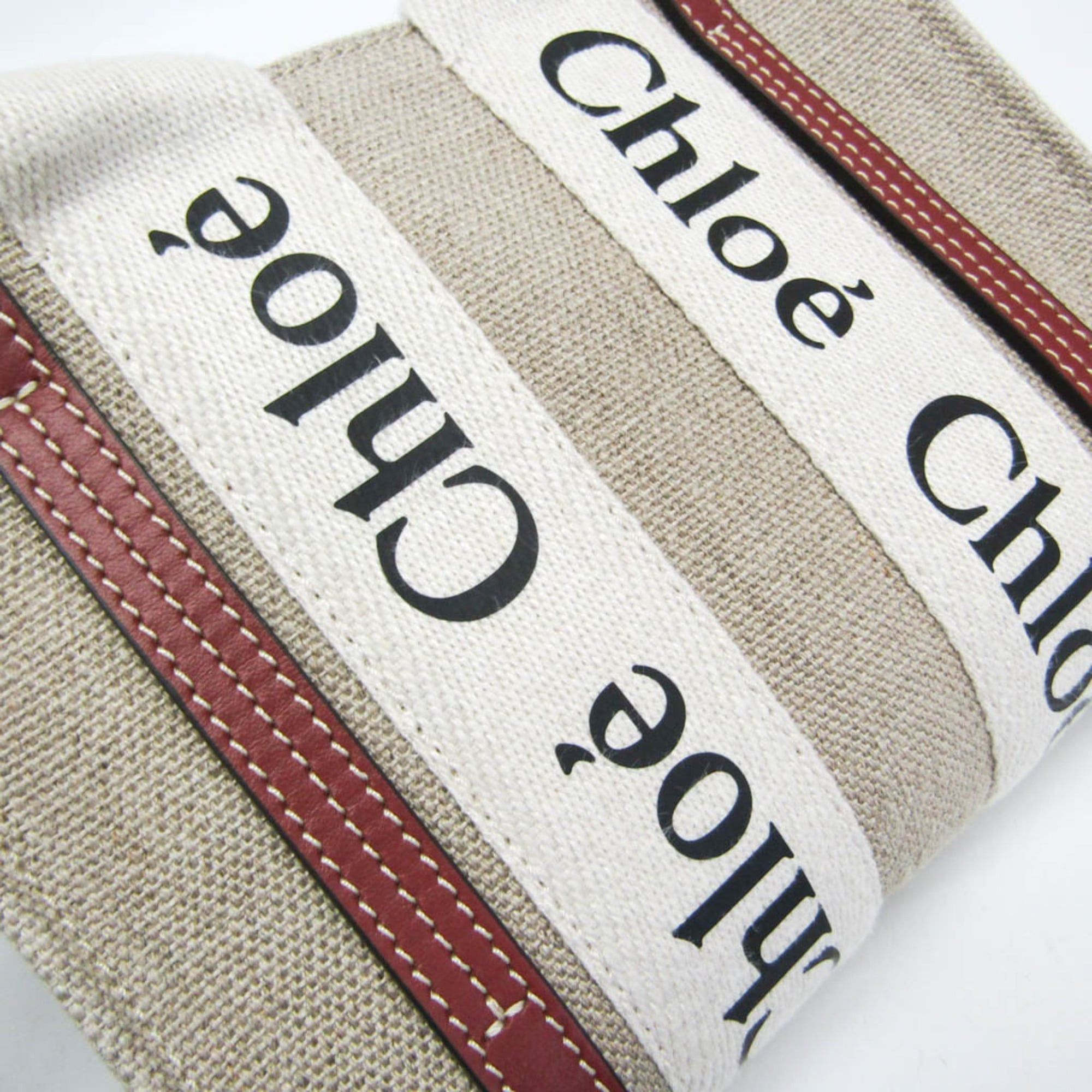 Chloe Chloé Woody Mini CHC22AP237I266J5 Women's Linen,Leather Shoulder Bag Light Beige Size ONE SIZE - 9 Thumbnail
