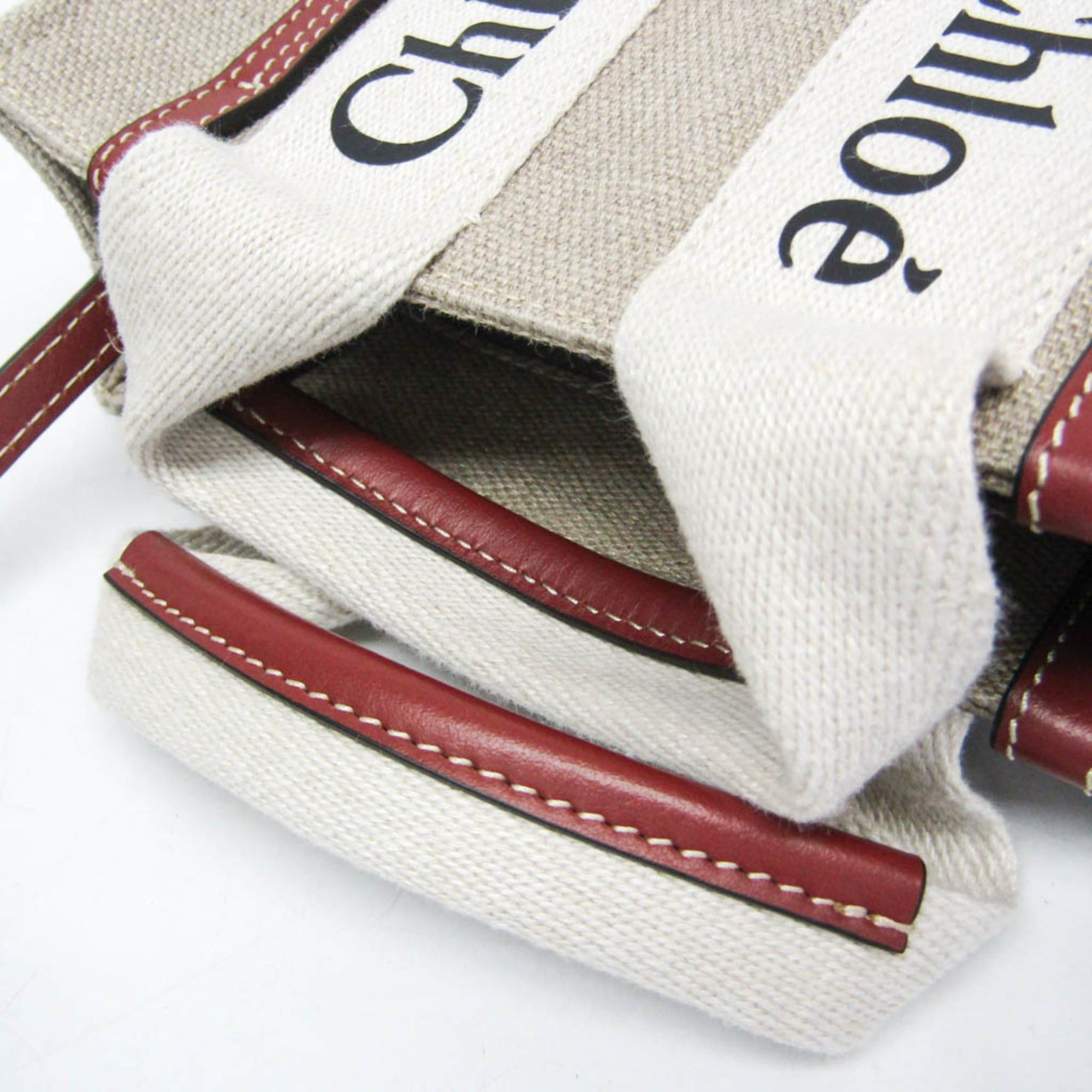 Chloe Chloé Woody Mini CHC22AP237I266J5 Women's Linen,Leather Shoulder Bag Light Beige Size ONE SIZE - 8 Thumbnail
