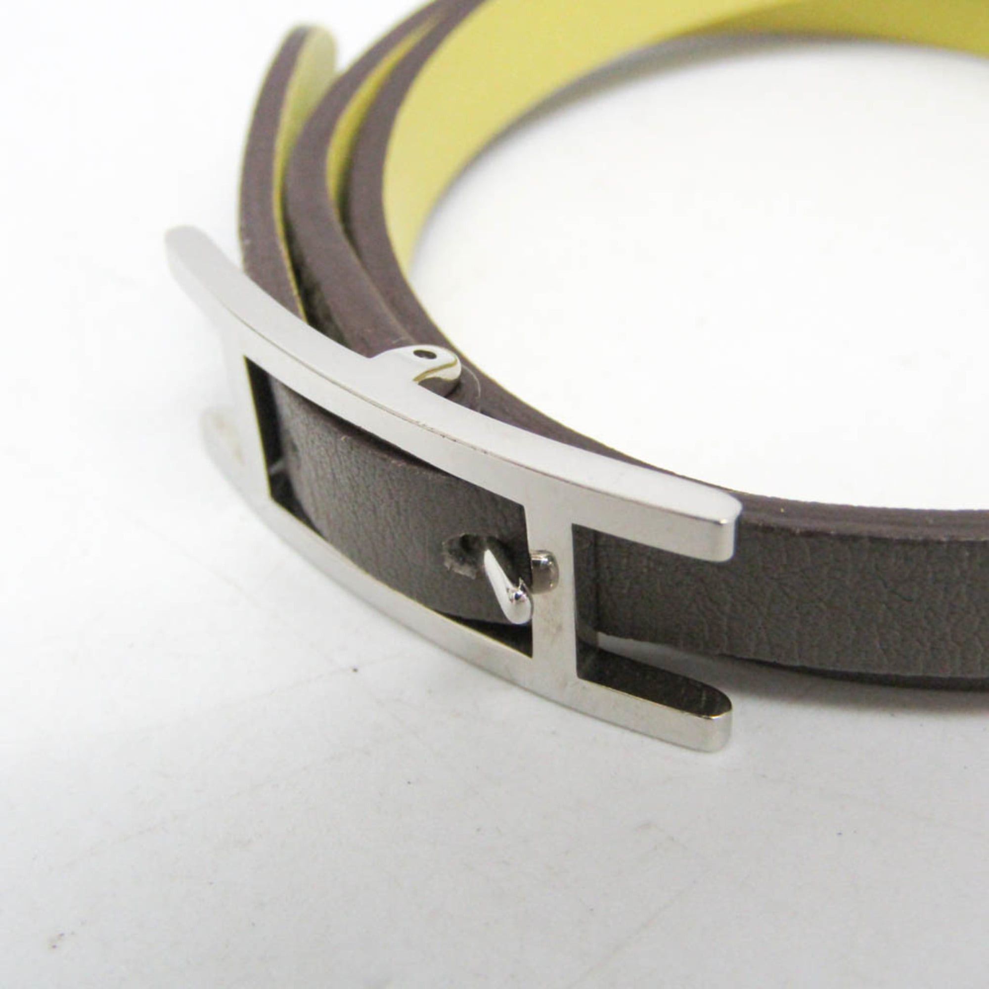 Hermes Hermes Behapi Double Tour Leather,Metal Wrap Bracelet Gray,Yellow Size ONE SIZE - 4 Thumbnail