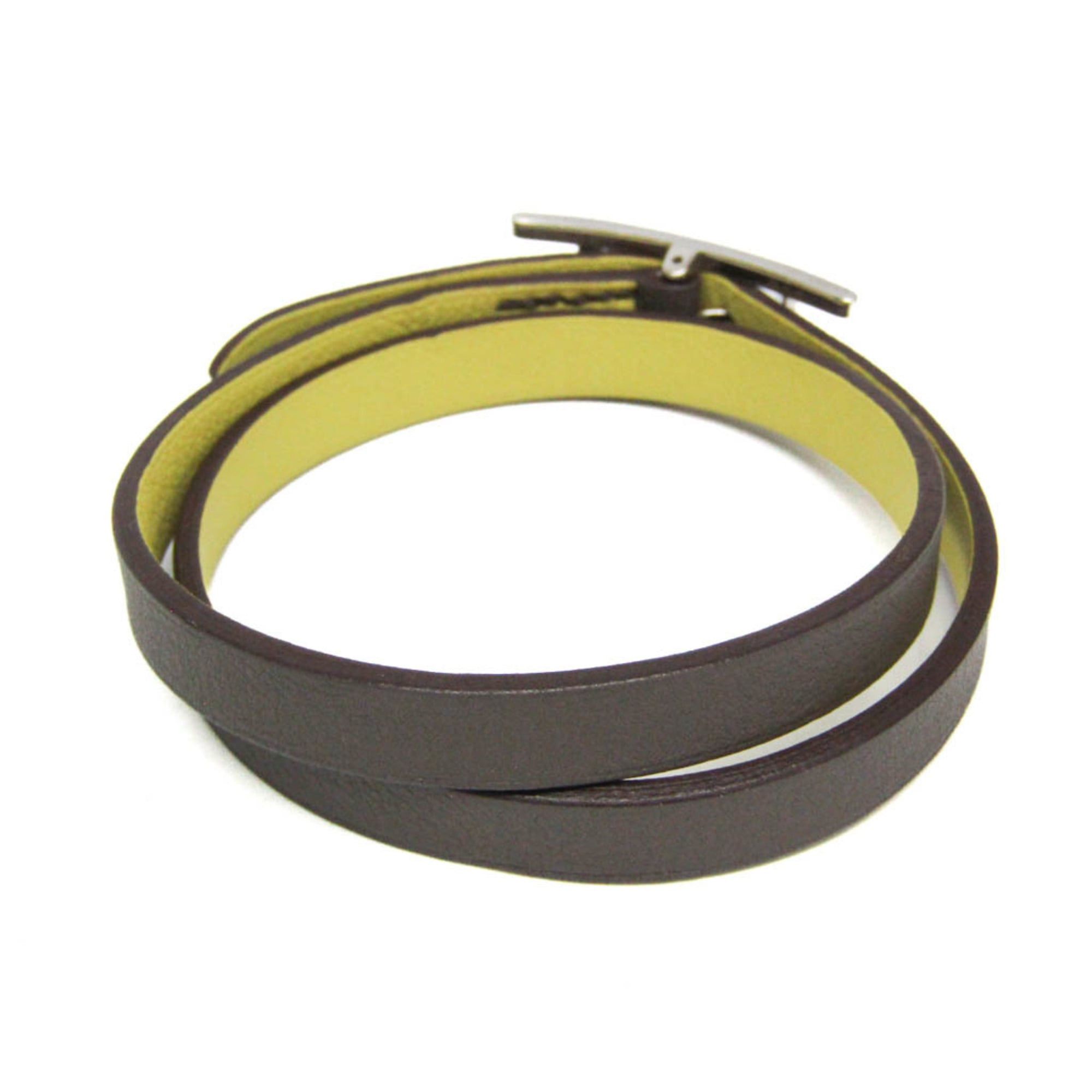 Hermes Hermes Behapi Double Tour Leather,Metal Wrap Bracelet Gray,Yellow Size ONE SIZE - 3 Thumbnail