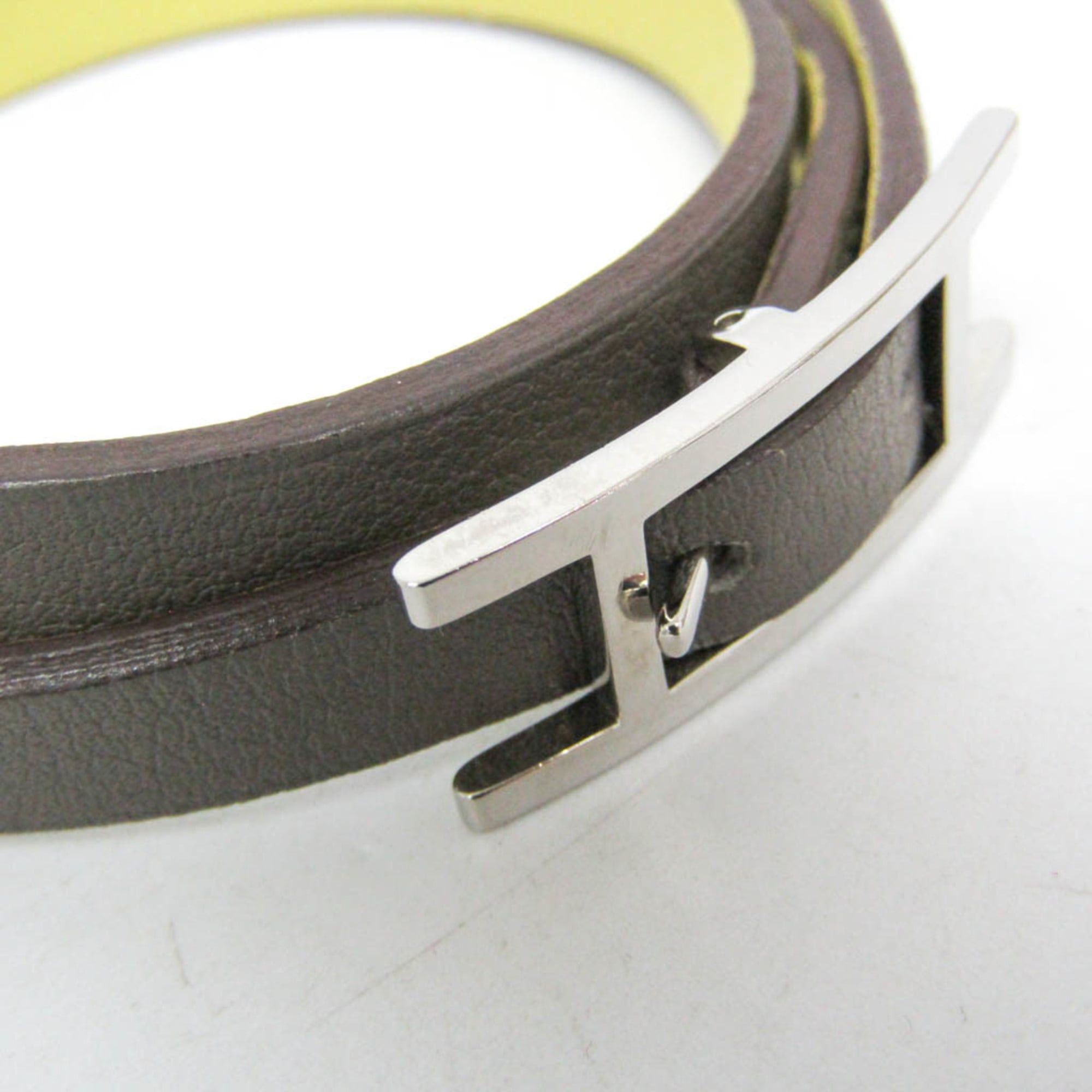 Hermes Hermes Behapi Double Tour Leather,Metal Wrap Bracelet Gray,Yellow Size ONE SIZE - 5 Thumbnail