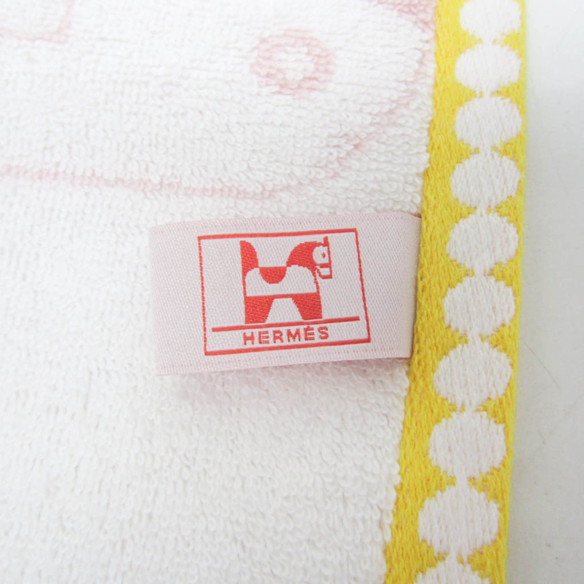 Hermes Hermes Hand Towel Light Pink,White Carré Towel Animaux Block H104778M 01 Size ONE SIZE - 8 Thumbnail
