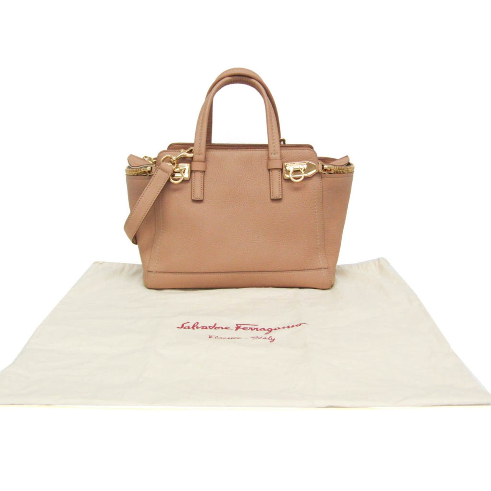 Salvatore Ferragamo Salvatore Ferragamo Gancini EZ-21 E424 Women's Leather Handbag,Shoulder Bag Pink Beige Size ONE SIZE - 2 Thumbnail