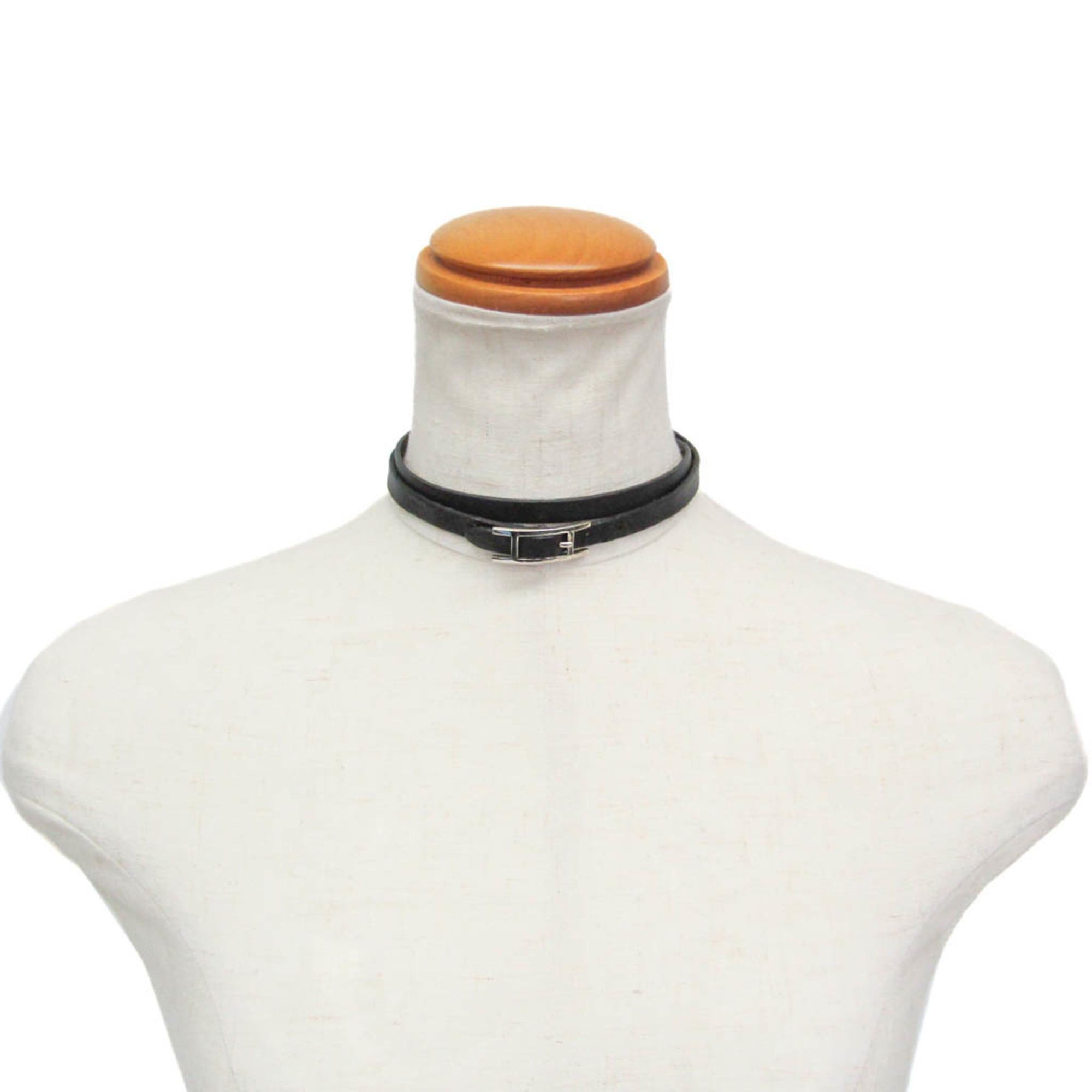 Hermes Hermes Hapi III Choker Leather,Metal Bangle Silver,Black Size ONE SIZE - 13 Thumbnail