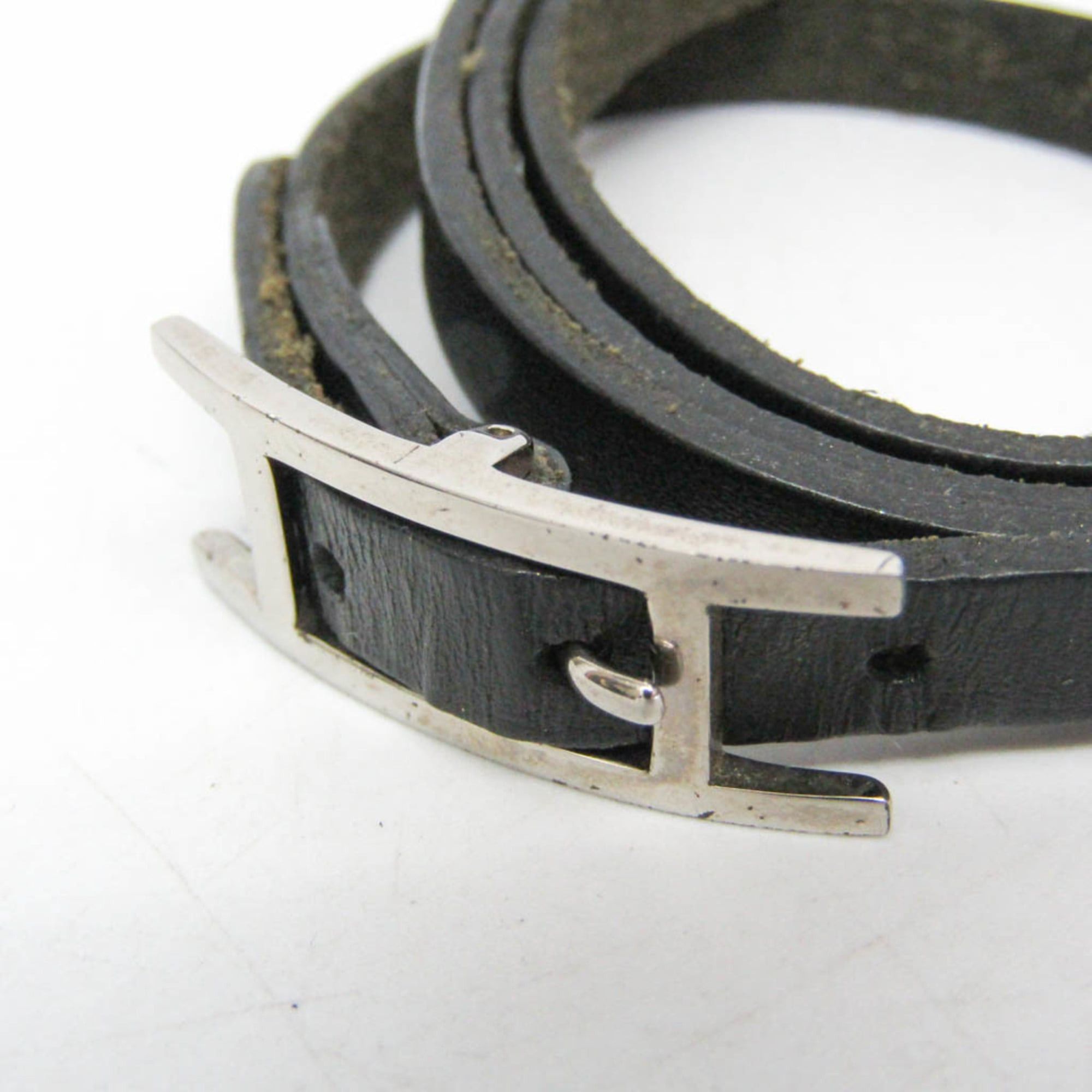 Hermes Hermes Hapi III Choker Leather,Metal Bangle Silver,Black Size ONE SIZE - 5 Thumbnail