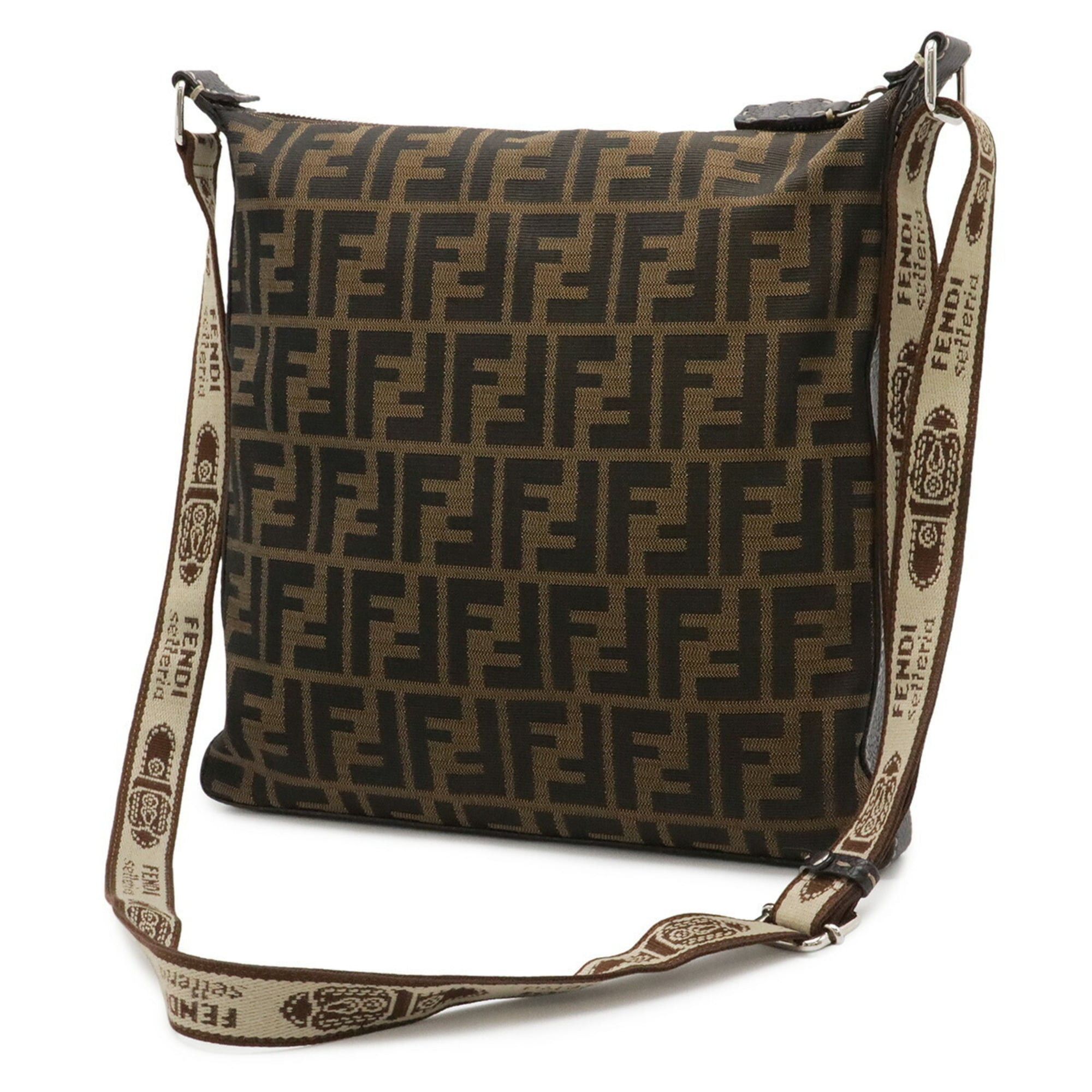 Fendi FENDI Selleria Zucca Shoulder Bag, Canvas and Leather, Brown, 8BT109 Size ONE SIZE - 3 Thumbnail