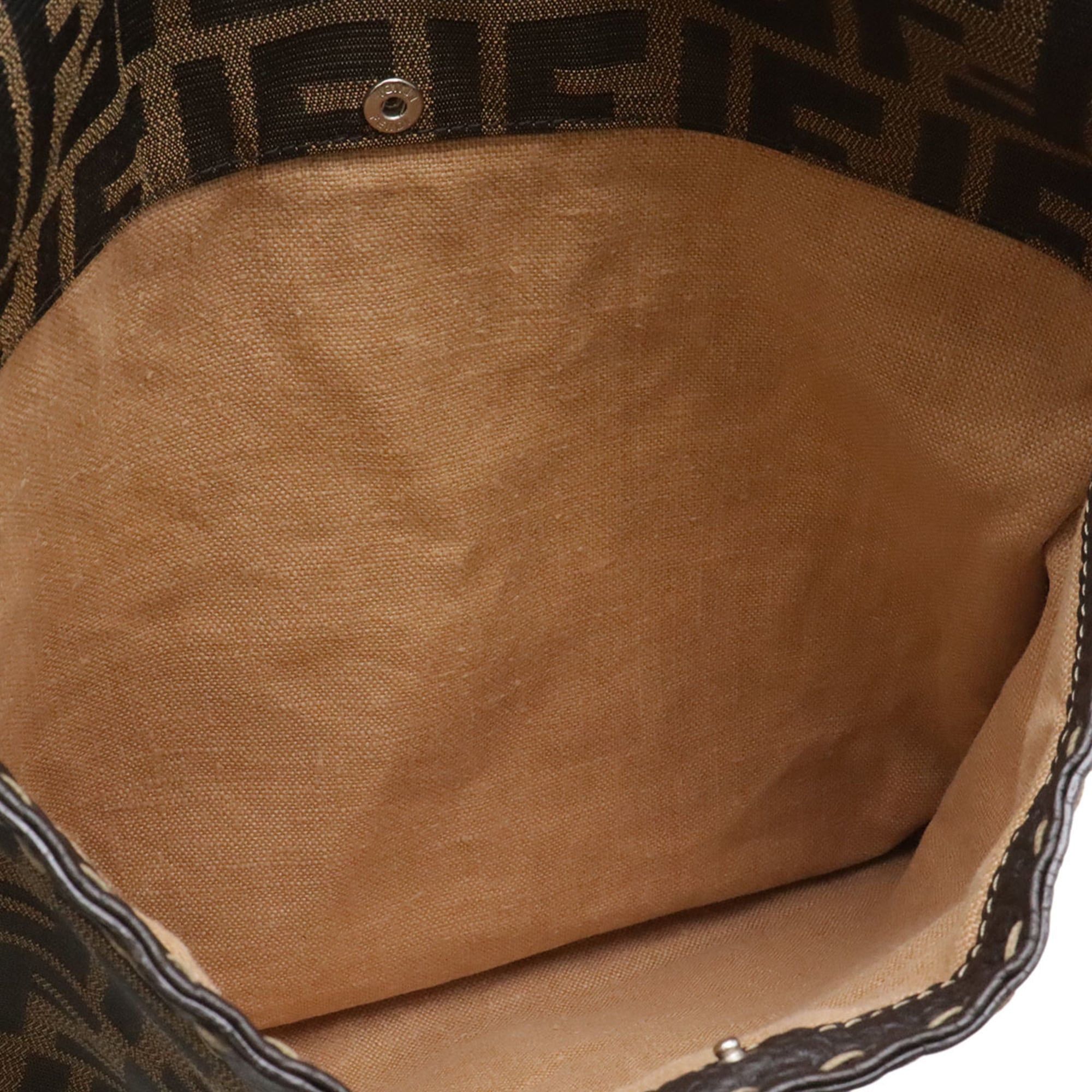Fendi FENDI Selleria Zucca Shoulder Bag, Canvas and Leather, Brown, 8BT109 Size ONE SIZE - 10 Thumbnail