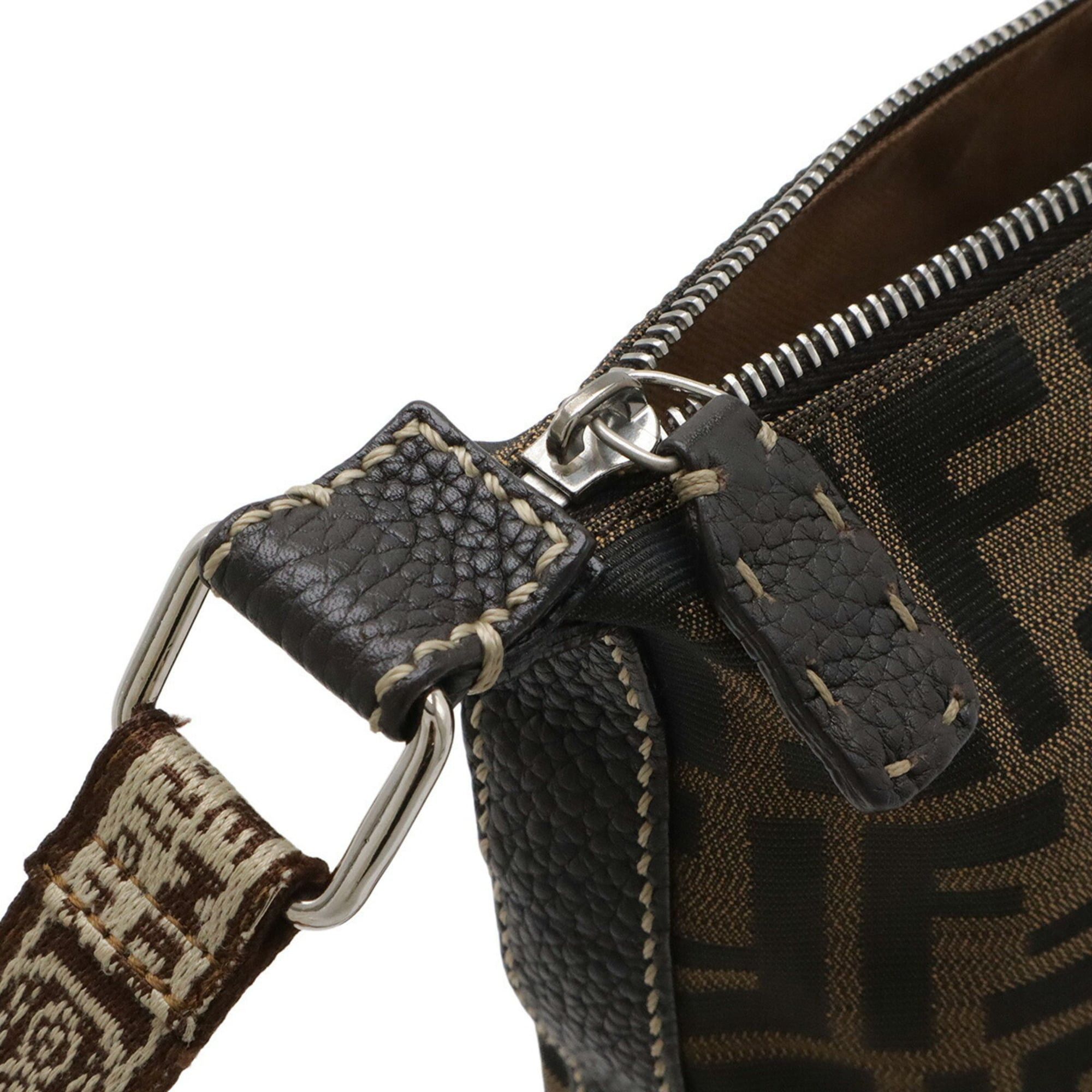 Fendi FENDI Selleria Zucca Shoulder Bag, Canvas and Leather, Brown, 8BT109 Size ONE SIZE - 5 Thumbnail