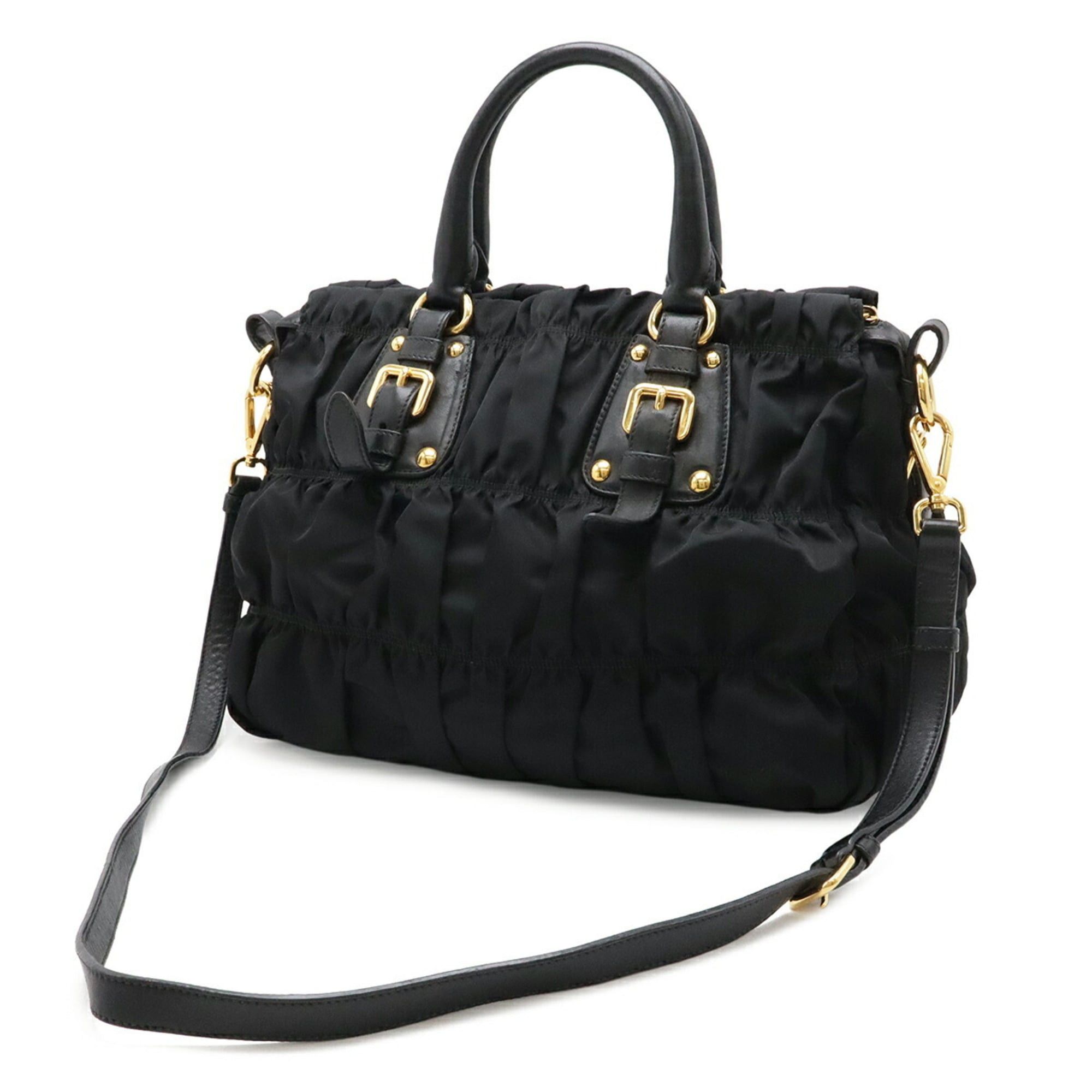 Prada PRADA TESSUTO Gathered Tote Bag, Handbag, Shoulder Nylon, NERO Black, Purchased from an Overseas Boutique, BN1336 Size ONE SIZE - 3 Thumbnail