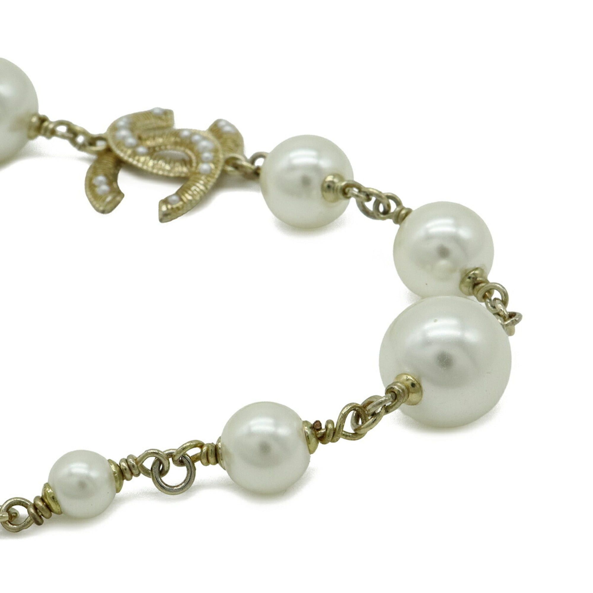 Chanel CHANEL Coco Mark Faux Pearl Necklace Pendant GP Gold Ivory C21V Size ONE SIZE - 4 Thumbnail