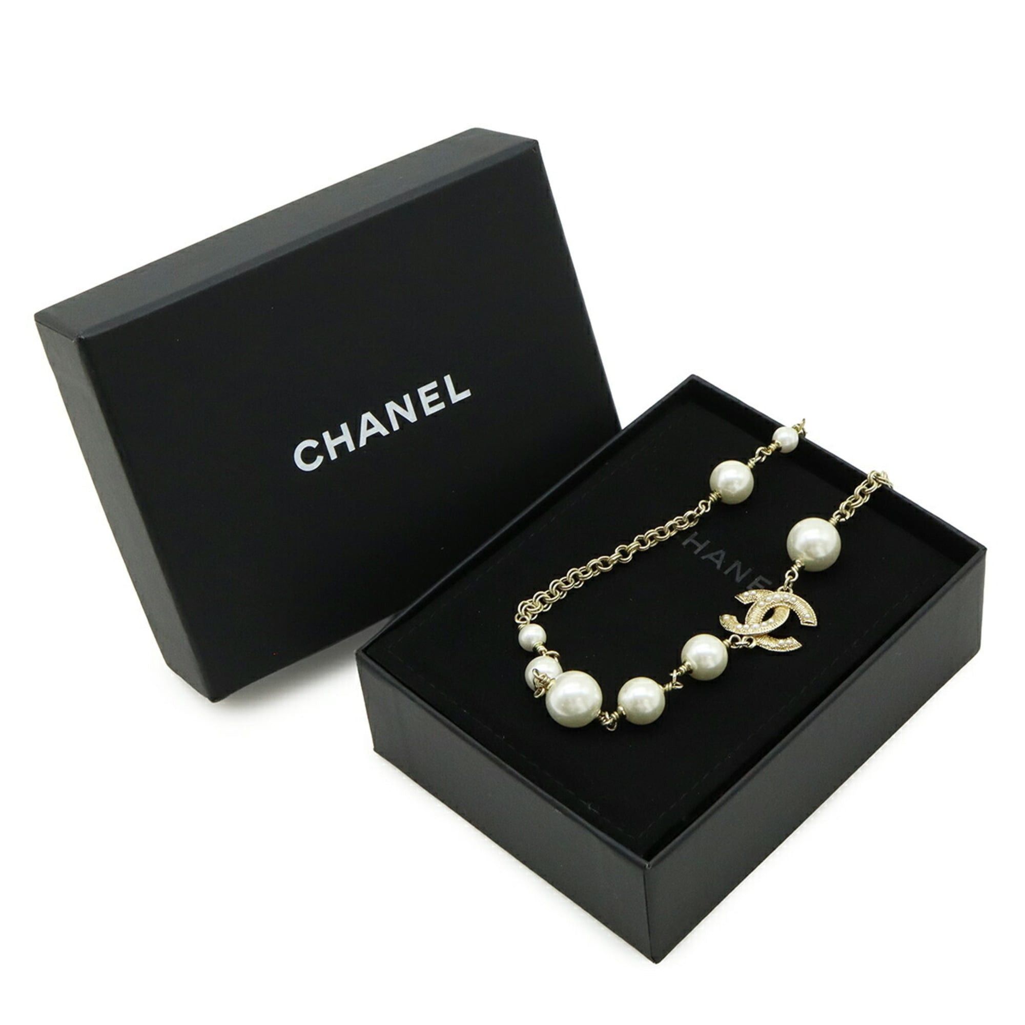Chanel CHANEL Coco Mark Faux Pearl Necklace Pendant GP Gold Ivory C21V Size ONE SIZE - 8 Thumbnail