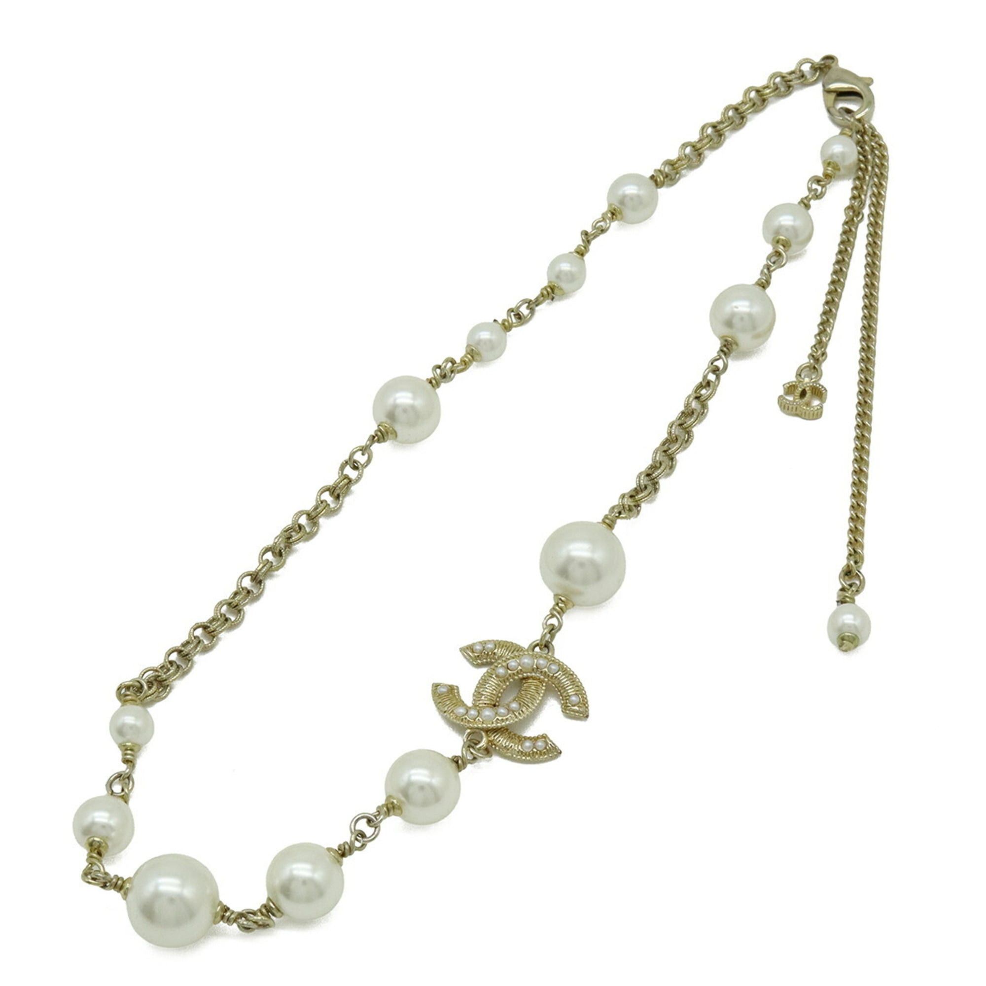 Chanel CHANEL Coco Mark Faux Pearl Necklace Pendant GP Gold Ivory C21V Size ONE SIZE - 2 Thumbnail