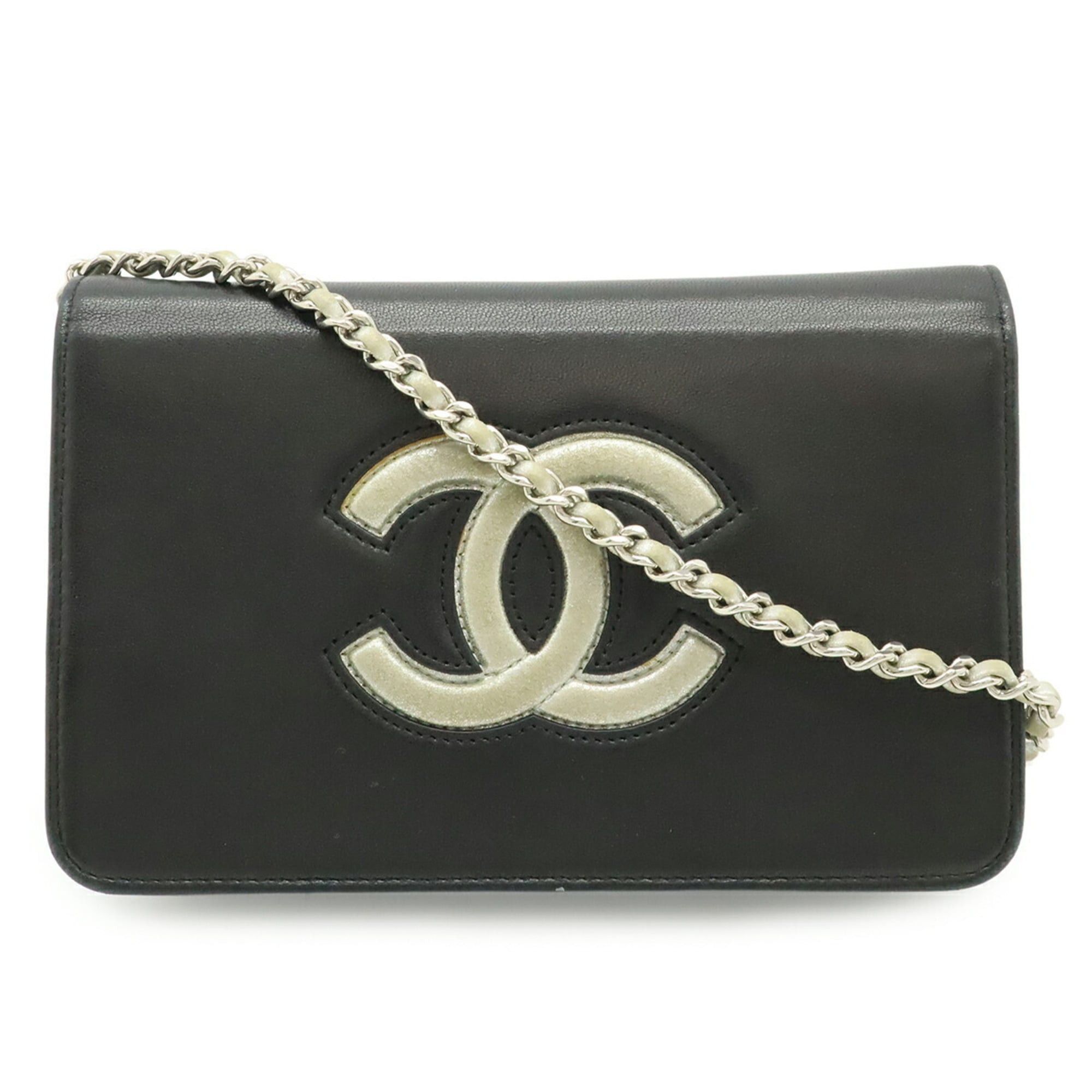 Chanel CHANEL Coco Mark Wallet Chain Shoulder Bag Pouch Leather Black Metallic Silver Size ONE SIZE - 2 Thumbnail