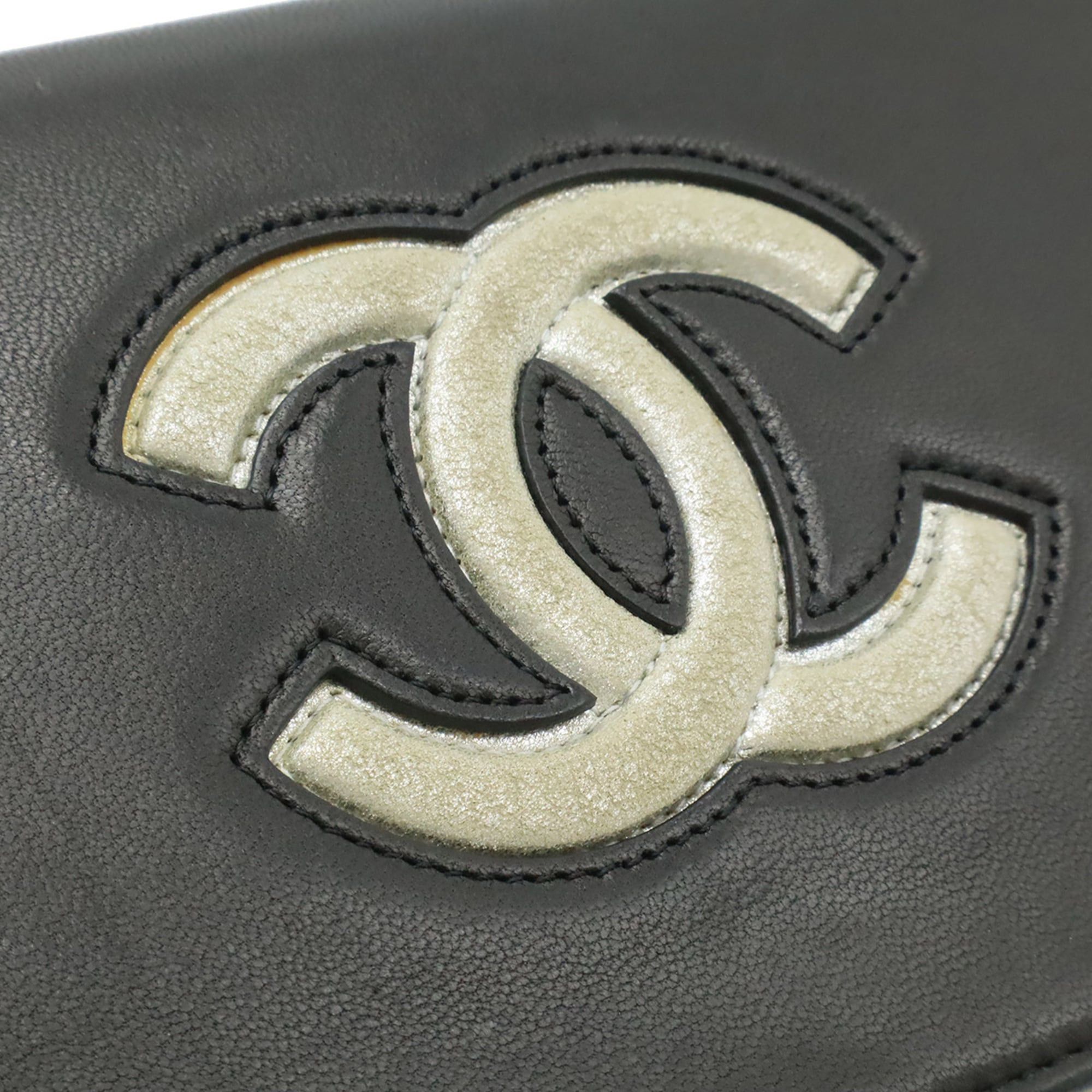 Chanel CHANEL Coco Mark Wallet Chain Shoulder Bag Pouch Leather Black Metallic Silver Size ONE SIZE - 9 Thumbnail