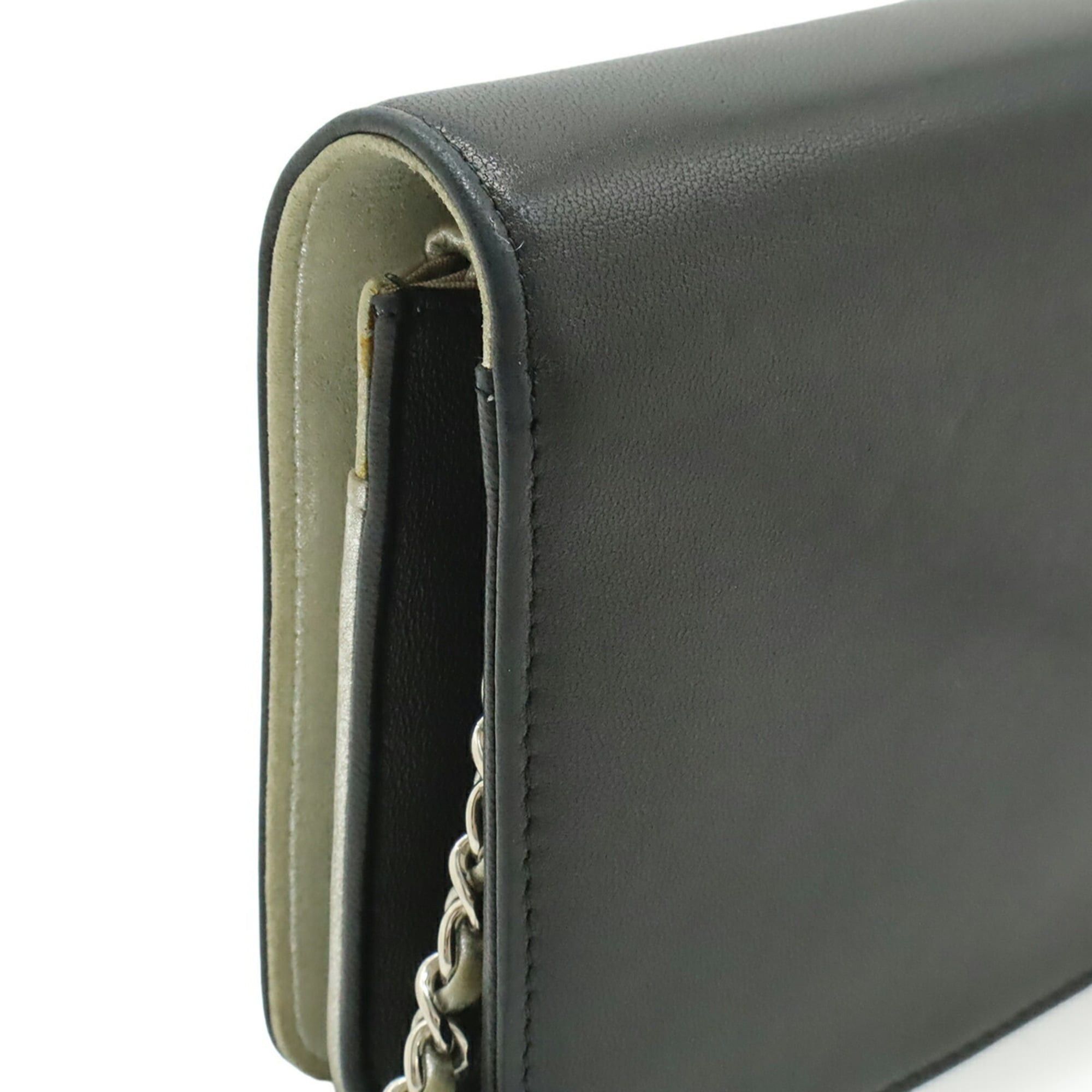Chanel CHANEL Coco Mark Wallet Chain Shoulder Bag Pouch Leather Black Metallic Silver Size ONE SIZE - 5 Thumbnail